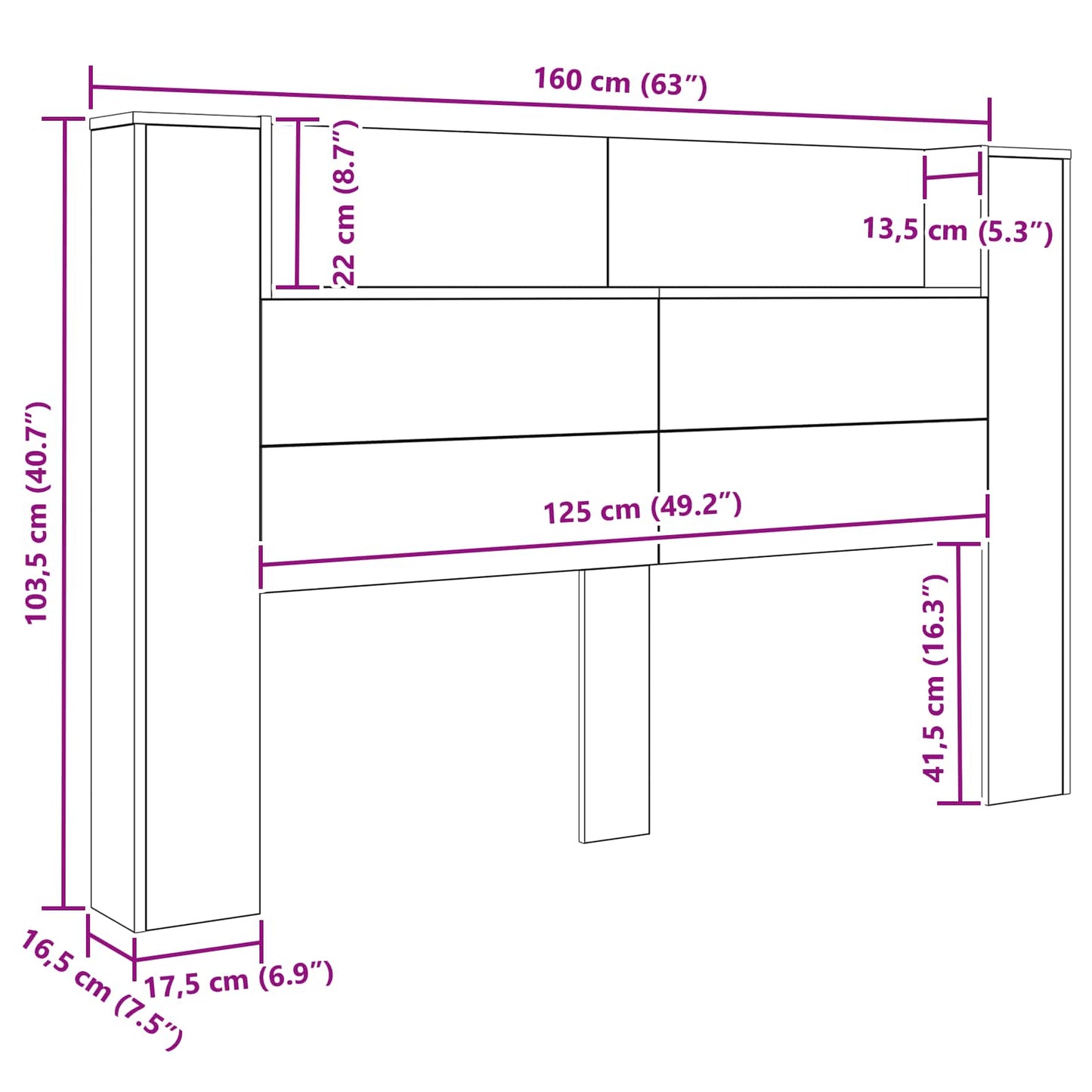 Hoofdbord met opbergruimte en LED Oud hout 160 cm Bewerkt hout is nu te koop bij PeponiXL, paradijselijk wonen!