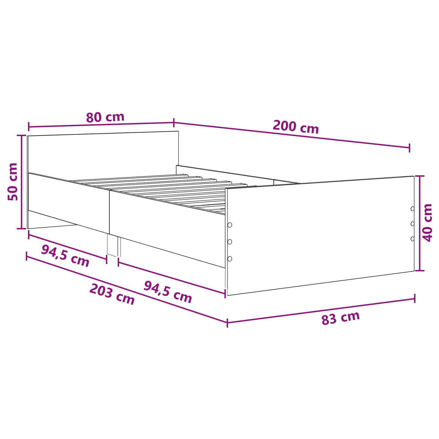 Bedframe met hoofdeinde Sonoma Eiken Bewerkt hout