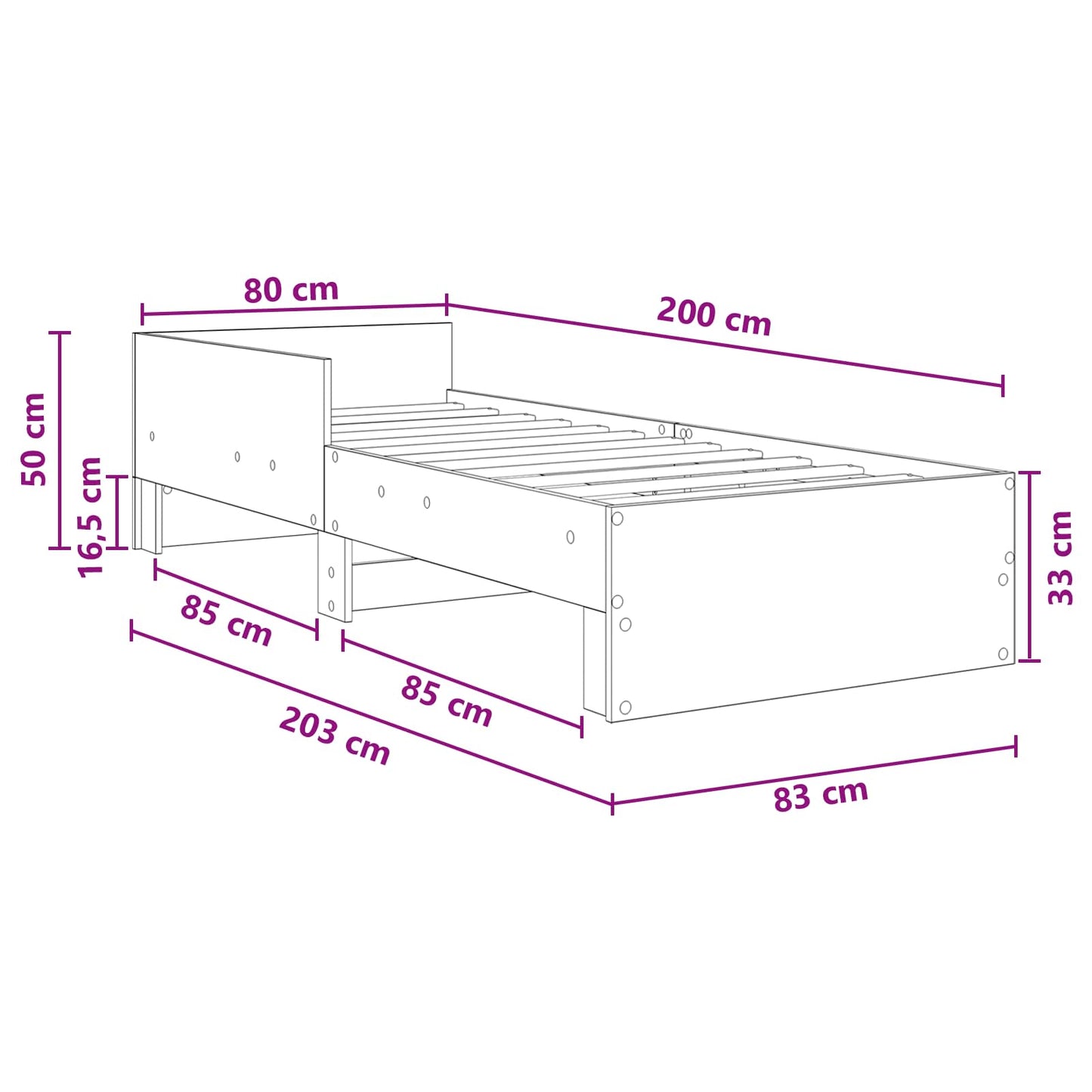 Bedframe met Hoofdeinde Grijs Sonoma 80 x 200 cm Bewerkt hout is nu te koop bij PeponiXL, paradijselijk wonen!