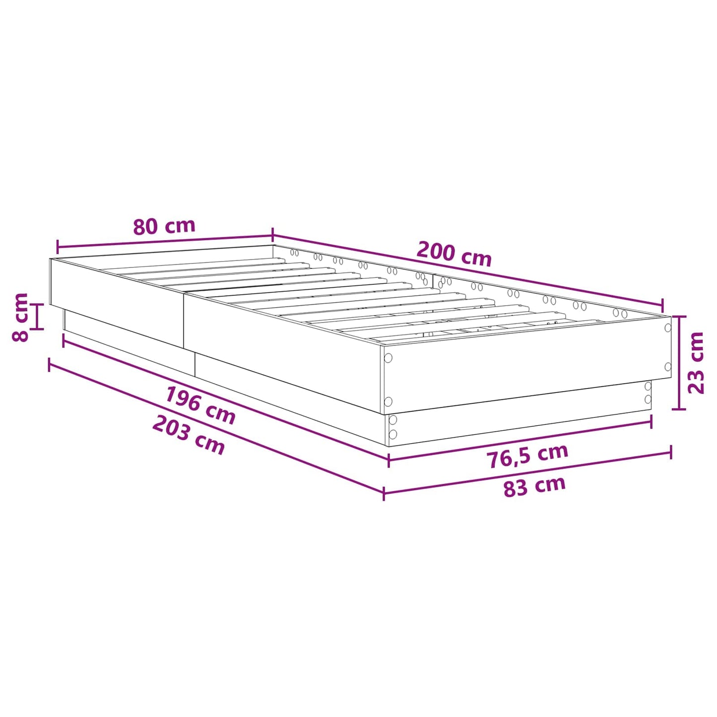 Vloerbedframe Betongrijs 80 x 200 cm Bewerkt hout is nu te koop bij PeponiXL, paradijselijk wonen!