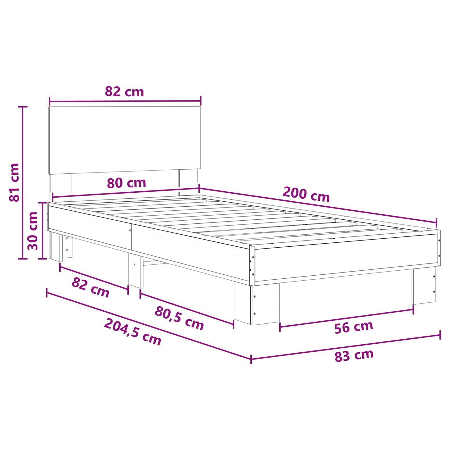 Bedframe met Hoofdeinde Grijs Sonoma 80 x 200 cm Bewerkt hout is nu te koop bij PeponiXL, paradijselijk wonen!