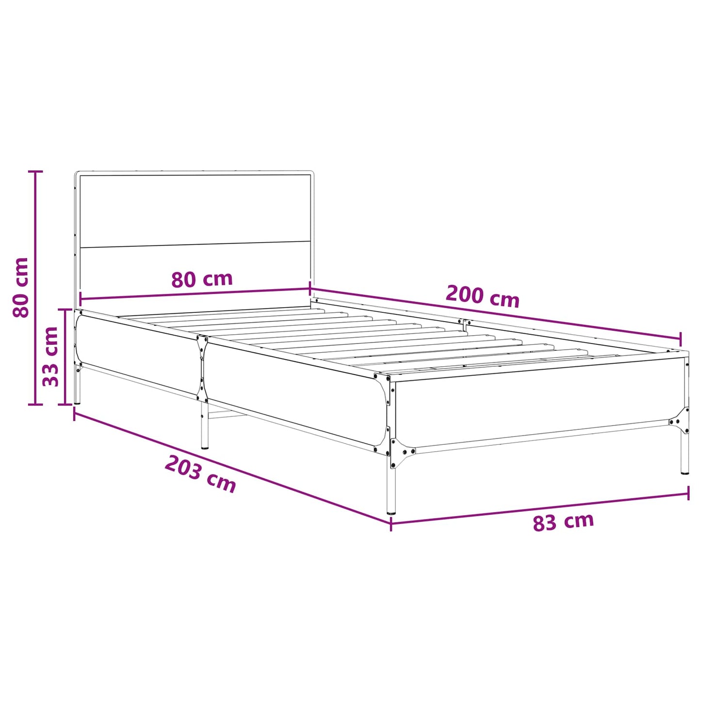 Bedframe met Hoofdeinde Sonoma Eiken 80 x 200 cm Bewerkt hout is nu te koop bij PeponiXL, paradijselijk wonen!