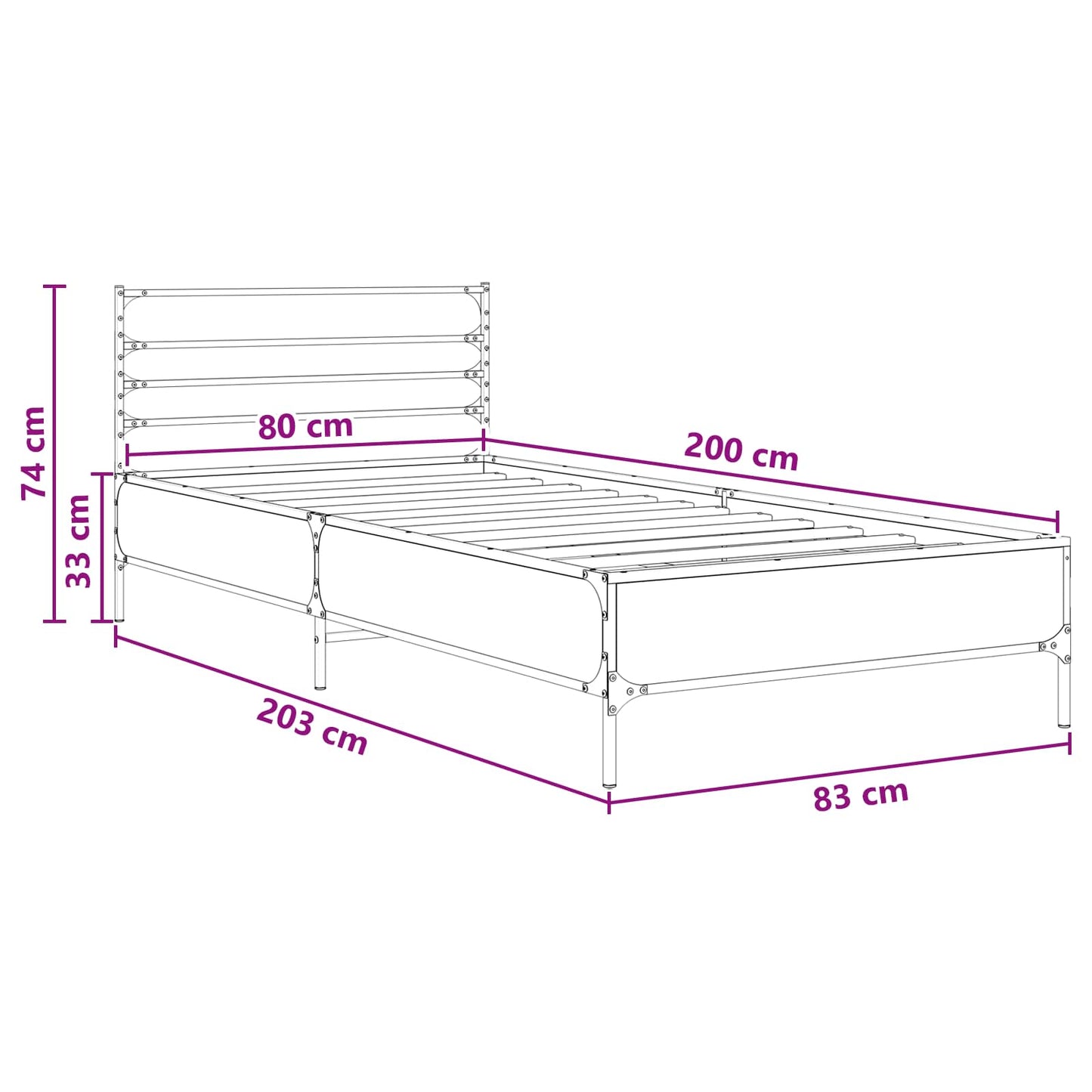 Bedframe Artisanaal eiken 80 x 200 cm Bewerkt hout is nu te koop bij PeponiXL, paradijselijk wonen!