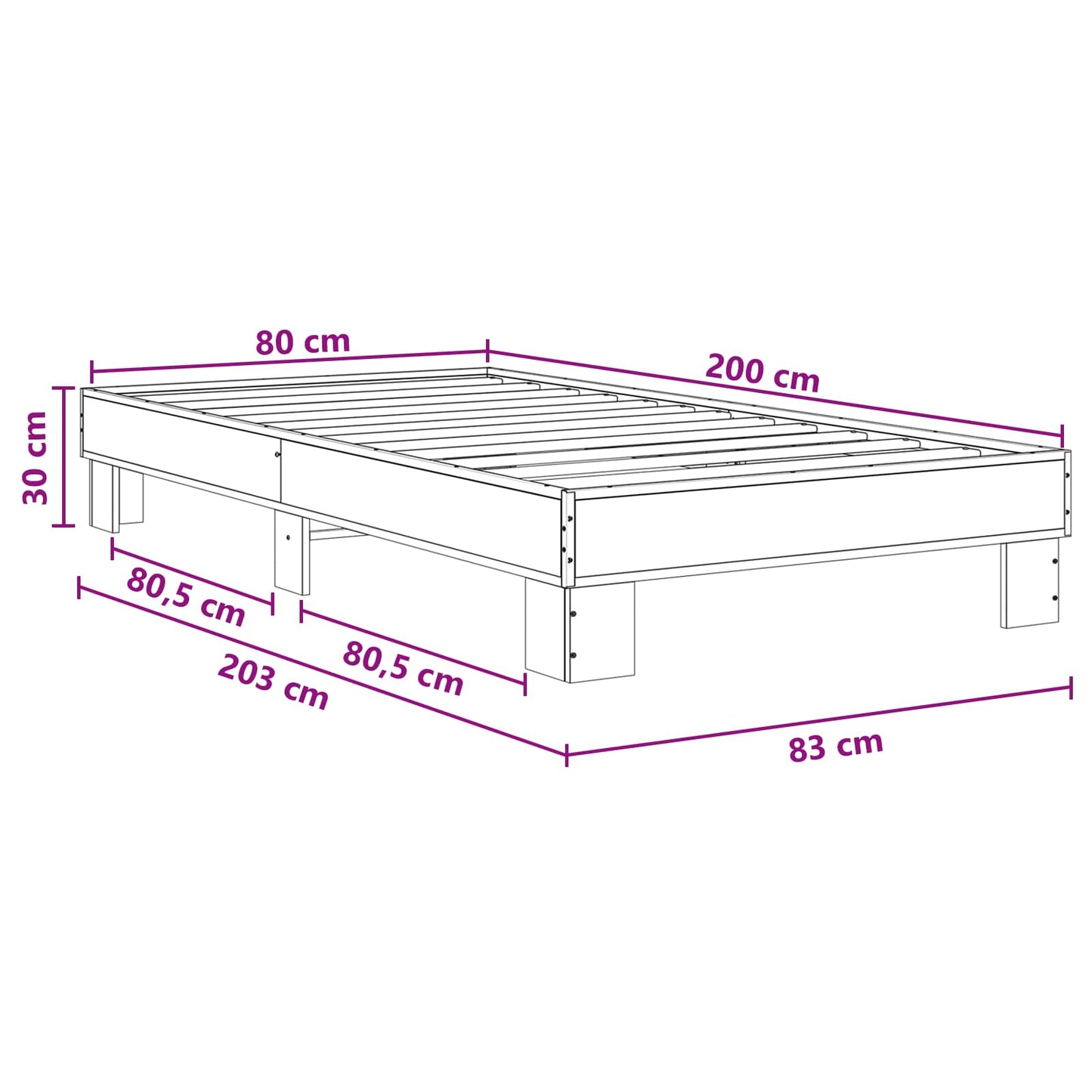Bedframe Sonoma Eiken 80 x 200 cm Bewerkt hout is nu te koop bij PeponiXL, paradijselijk wonen!