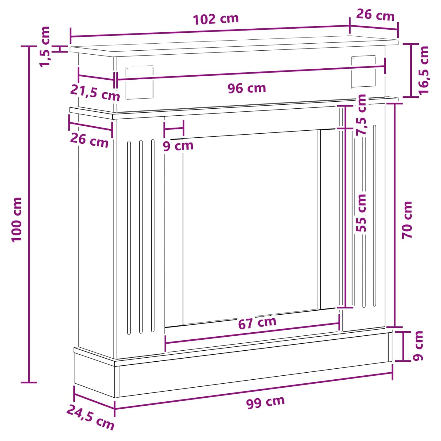 Haardomlijsting Glanzend Wit 102 x 26 x 100 cm Bewerkt hout is nu te koop bij PeponiXL, paradijselijk wonen!