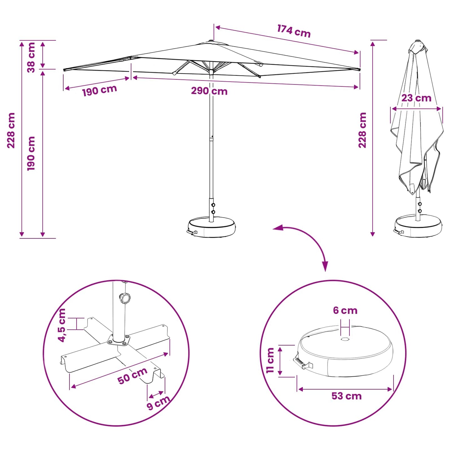 Tuinparasol met Basis 200 x 300 cm Polyester Rechthoekig is nu te koop bij PeponiXL, paradijselijk wonen!