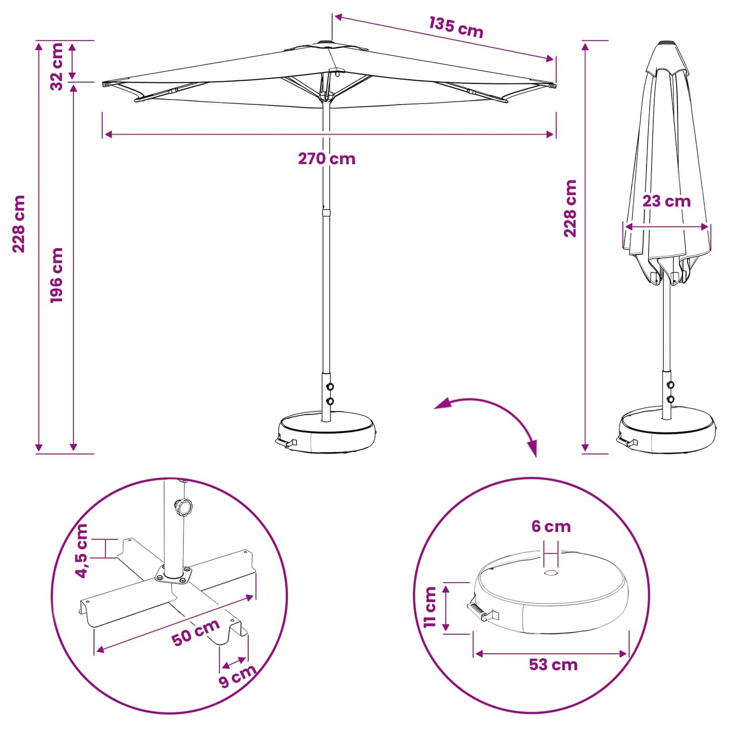 Tuinparasol met Basis 270 x 270 cm Polyester Rechthoekig Zwart is nu te koop bij PeponiXL, paradijselijk wonen!