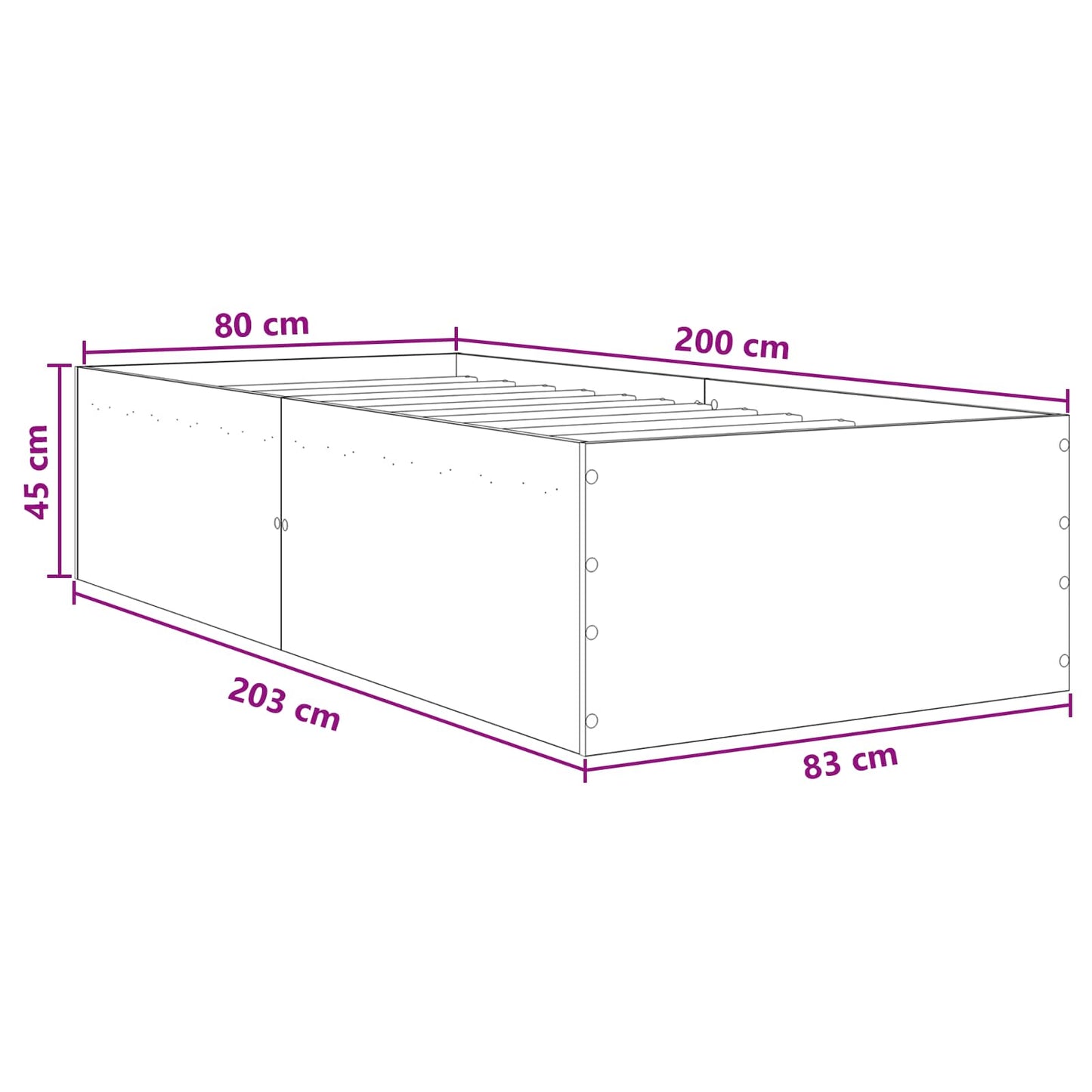 Vloerbedframe Gerookt eiken 80 x 200 cm Bewerkt hout