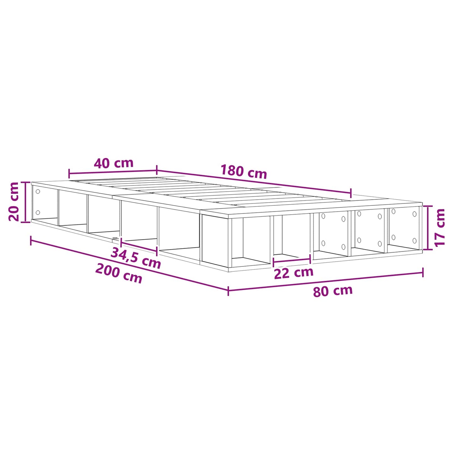 Bedframe met opslag Betongrijs 80 x 200 cm Bewerkt hout