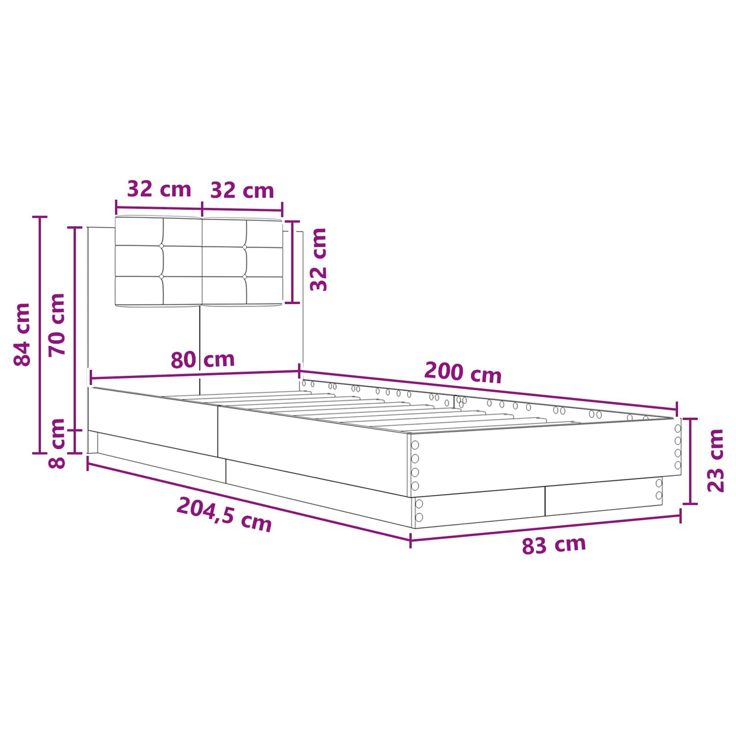 Bedframe met Hoofdeinde Oud hout 80 x 200 cm Bewerkt hout is nu te koop bij PeponiXL, paradijselijk wonen!
