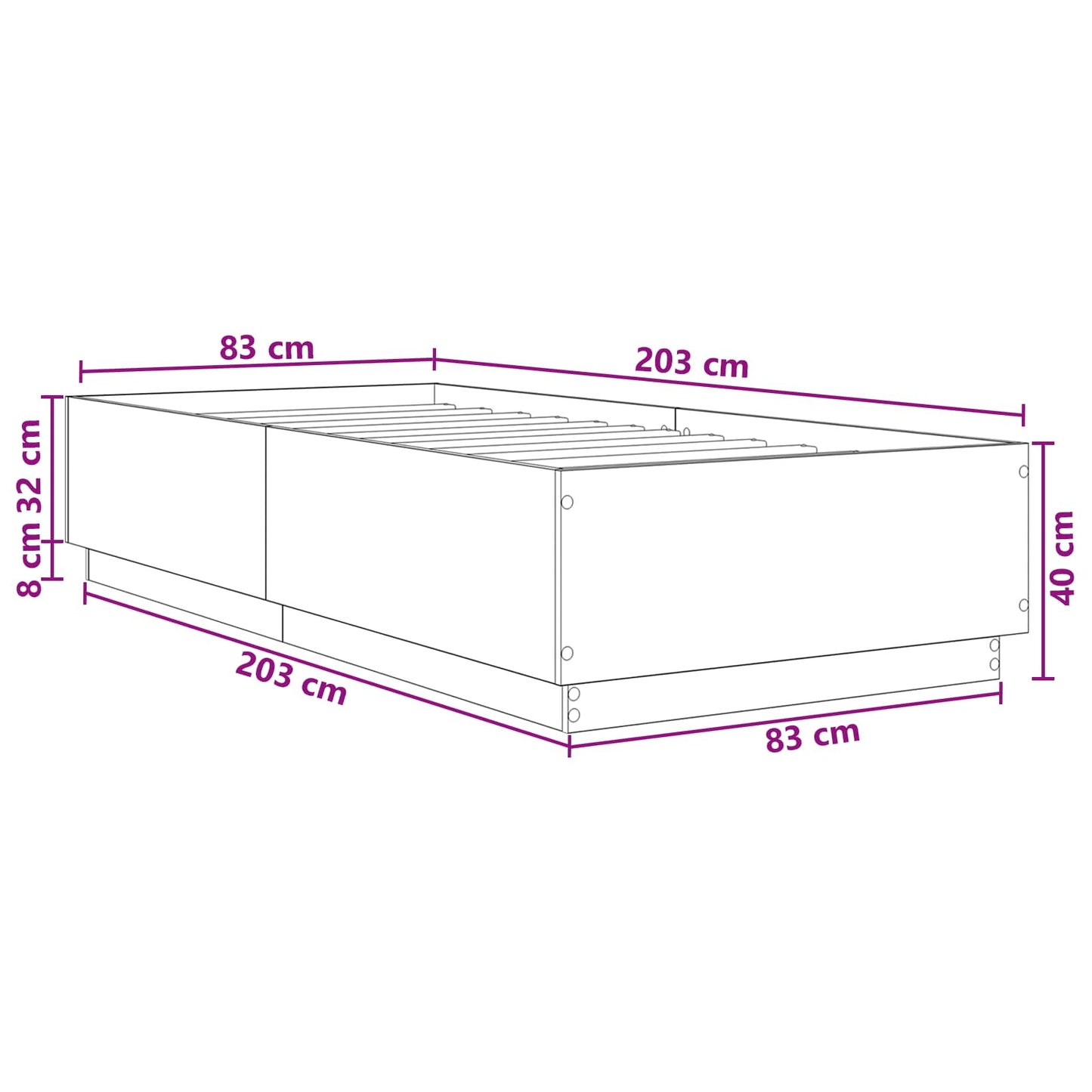 Bedframe Betongrijs 80 x 200 cm Bewerkt hout is nu te koop bij PeponiXL, paradijselijk wonen!