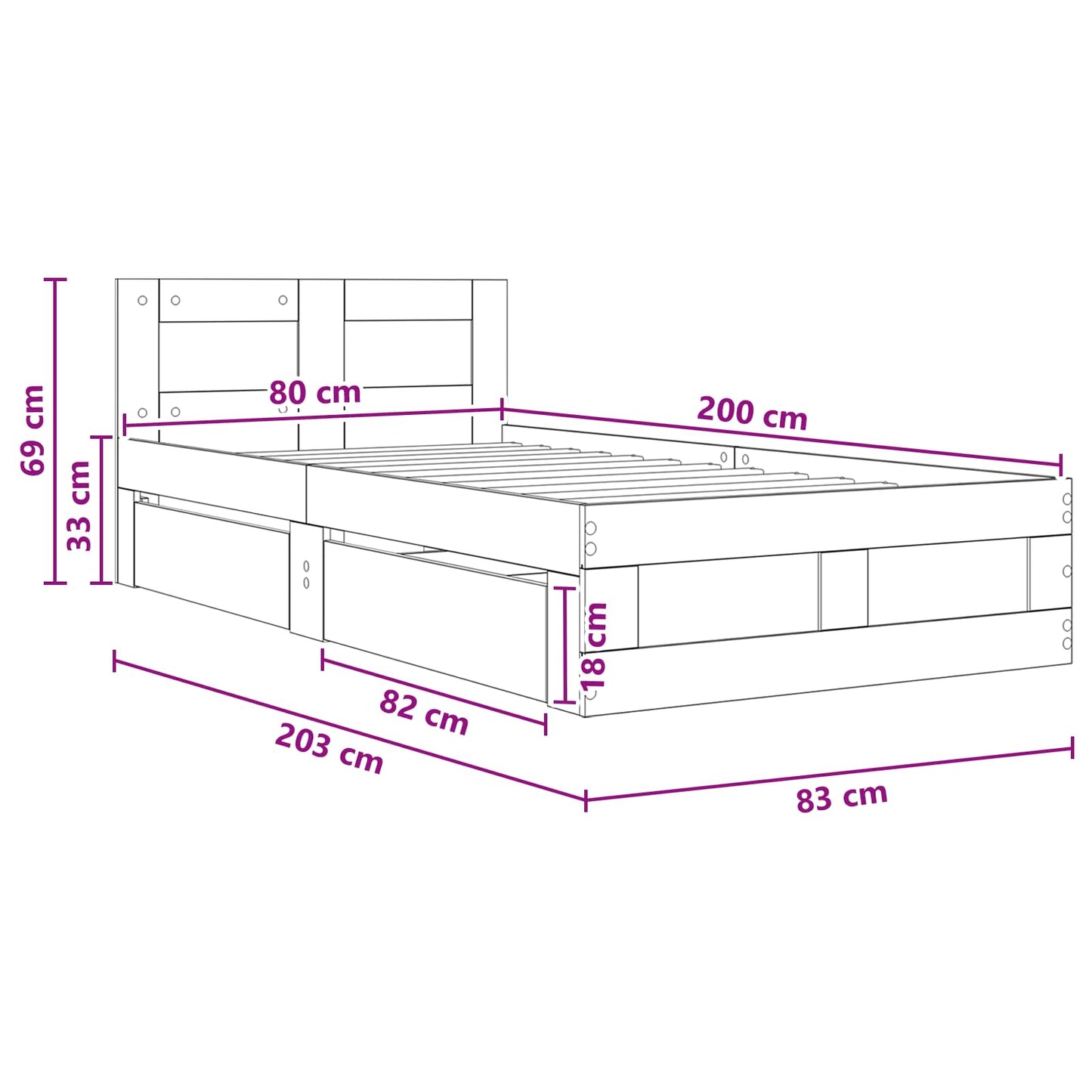 Bedframe met lade met opslag 2 st Artisanaal eiken Bewerkt hout