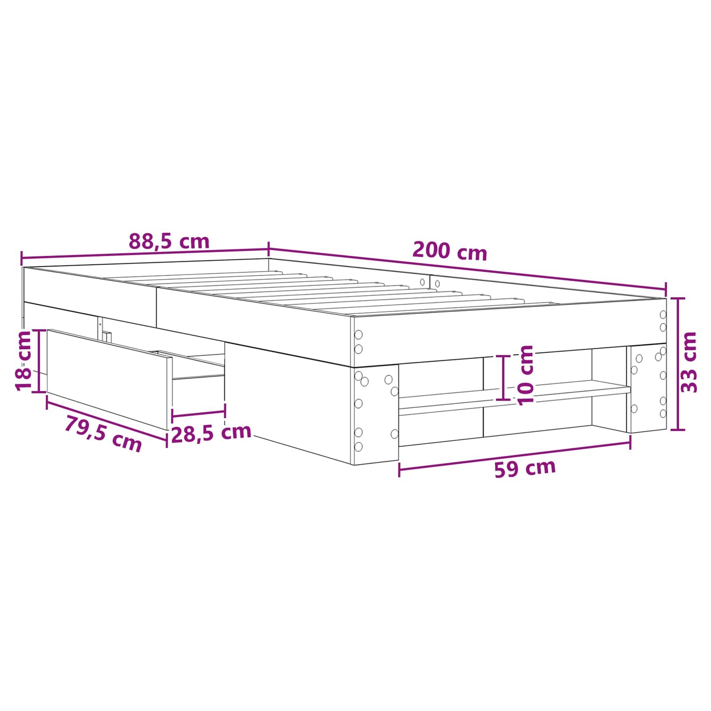 Bedframe met opslag Gerookt eiken 80 x 200 cm Bewerkt hout