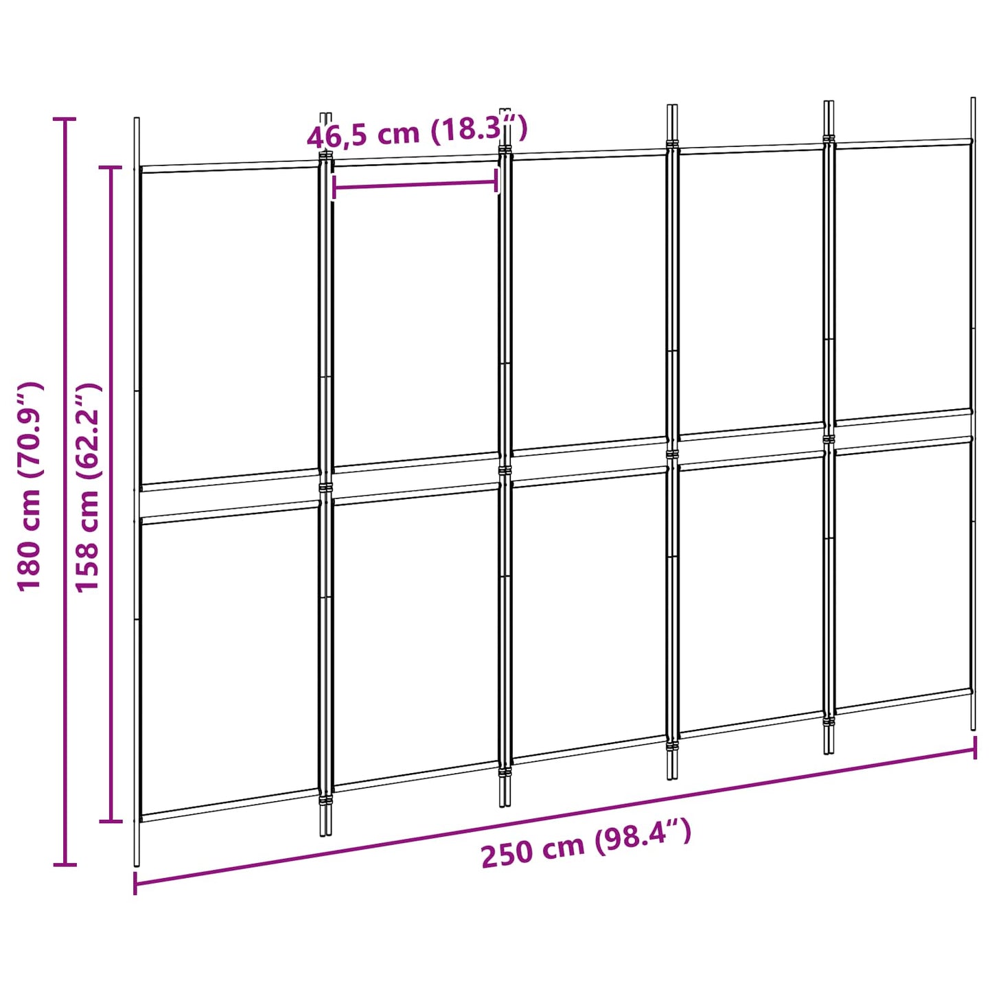 5-Panel Room Divider Beige 250 x 180 cm Stof is nu te koop bij PeponiXL, paradijselijk wonen!
