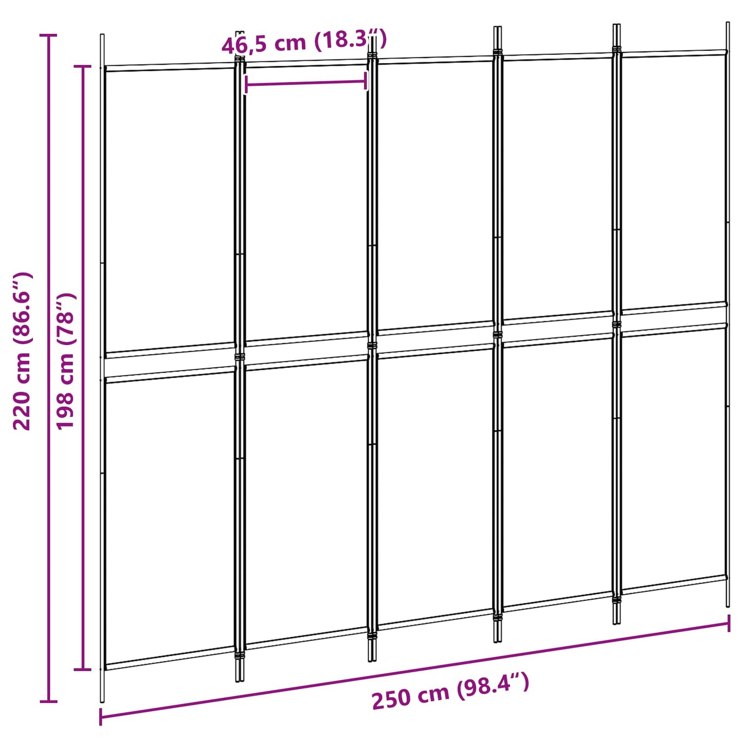 5-Panel Room Divider Beige 250 x 220 cm Stof is nu te koop bij PeponiXL, paradijselijk wonen!