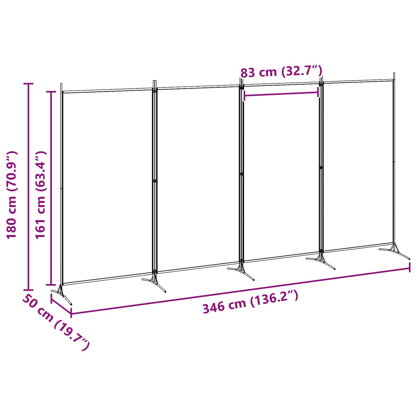 4-panelen roomdivider Beige 346 x 180 cm Stof is nu te koop bij PeponiXL, paradijselijk wonen!