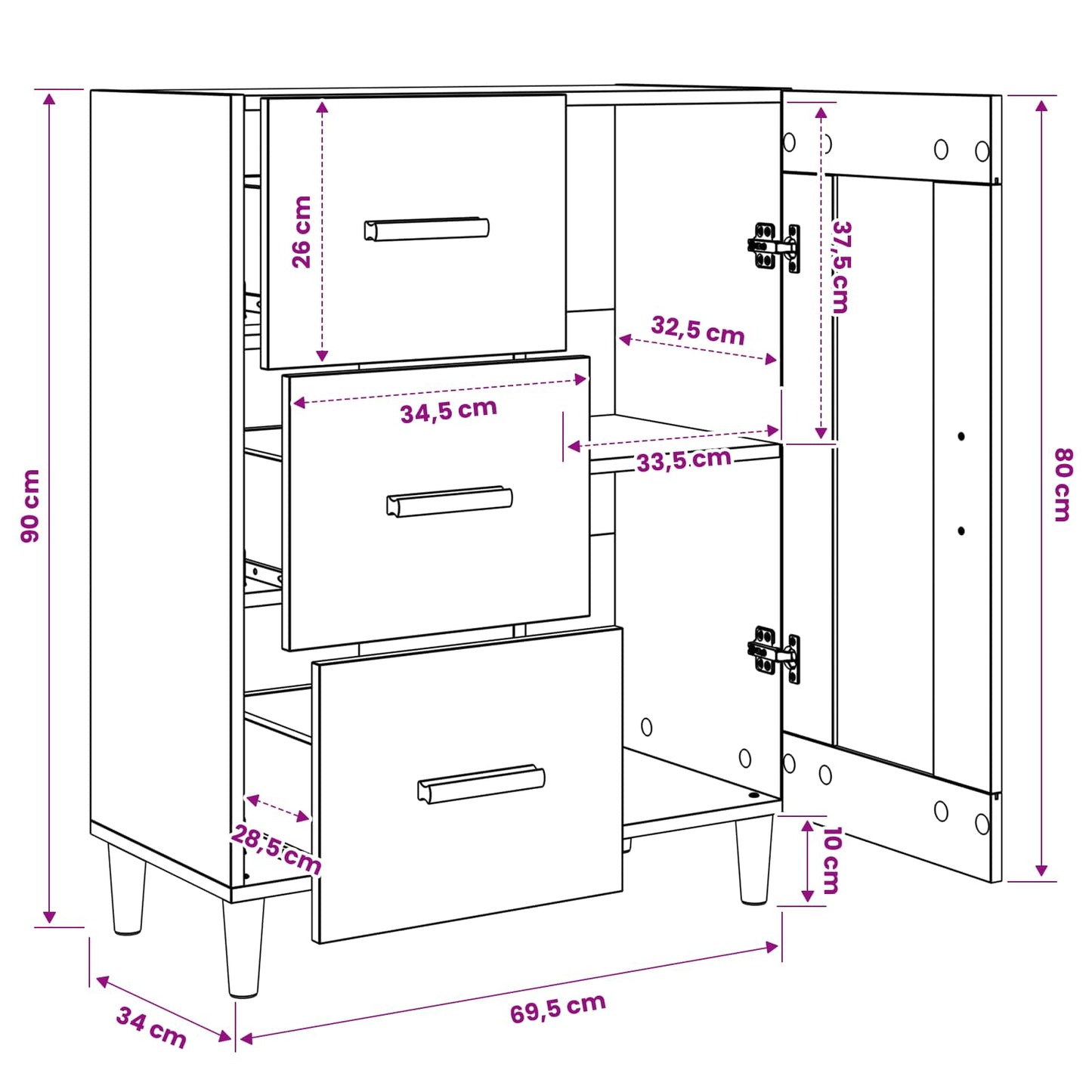 Dressoir Oud hout 69,5 x 34 x 90 cm Bewerkt hout is nu te koop bij PeponiXL, paradijselijk wonen!
