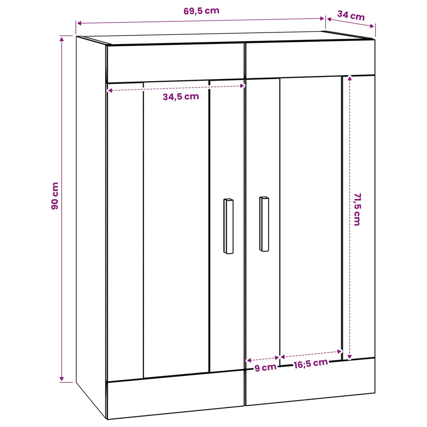 Wandkast Muurmontage Zwart eiken 69,5 x 34 x 90 cm Bewerkt hout