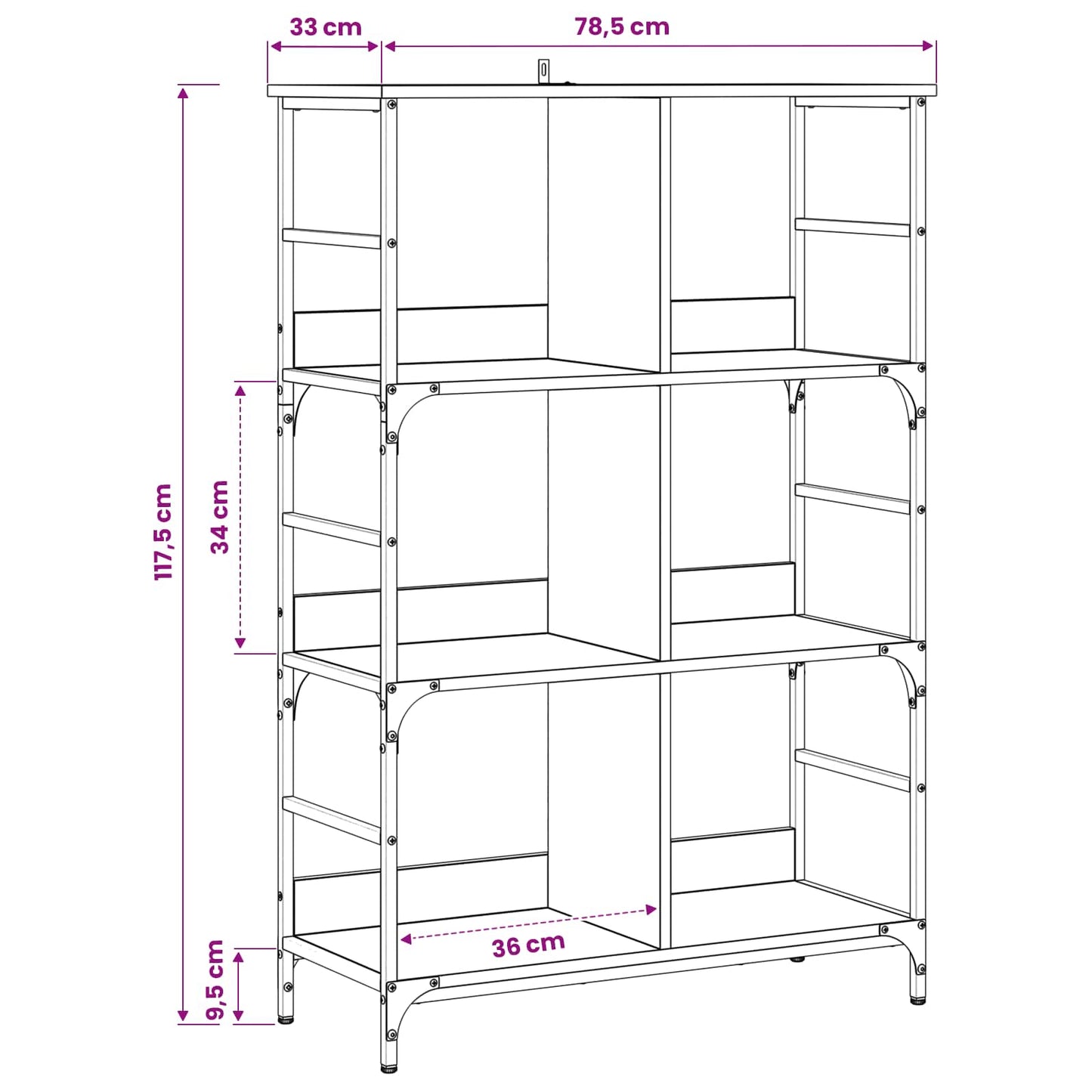 Boekenkast Zwart eiken 78,5 x 33 x 117,5 cm metaal PB is nu te koop bij PeponiXL, paradijselijk wonen!