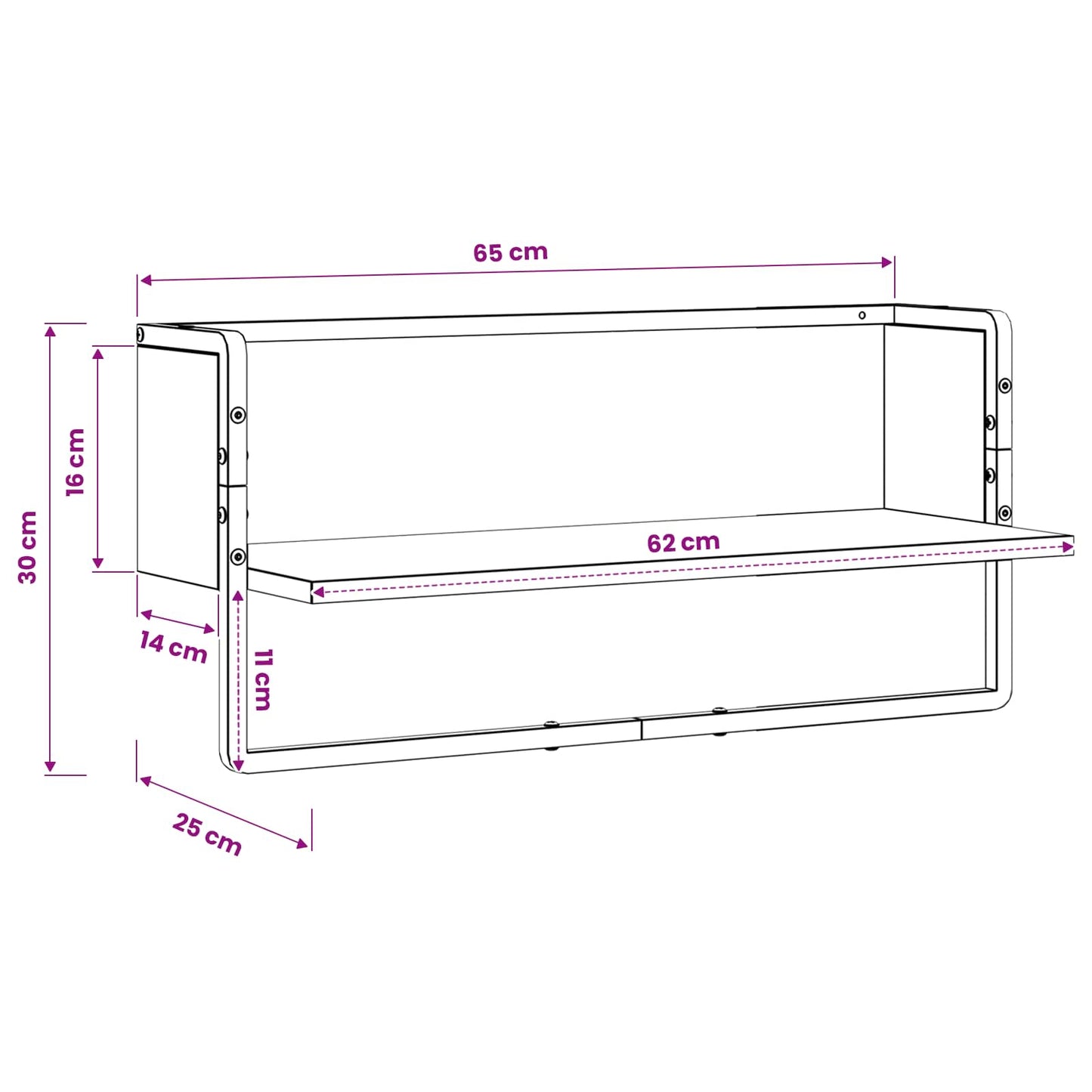 Wandplank Muurmontage Artisanaal eiken 65 x 25 x 30 cm