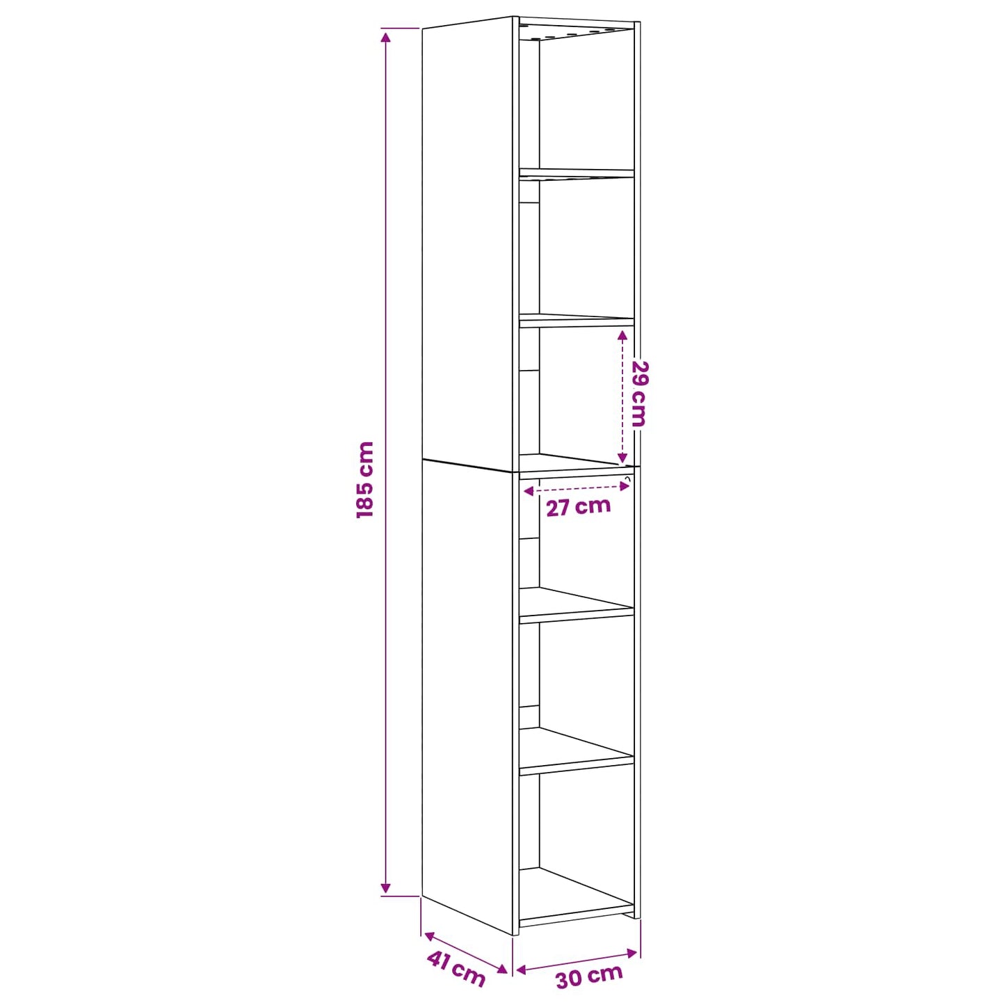 Hoge kast Zwart eiken 30 x 41 x 185 cm Bewerkt hout is nu te koop bij PeponiXL, paradijselijk wonen!