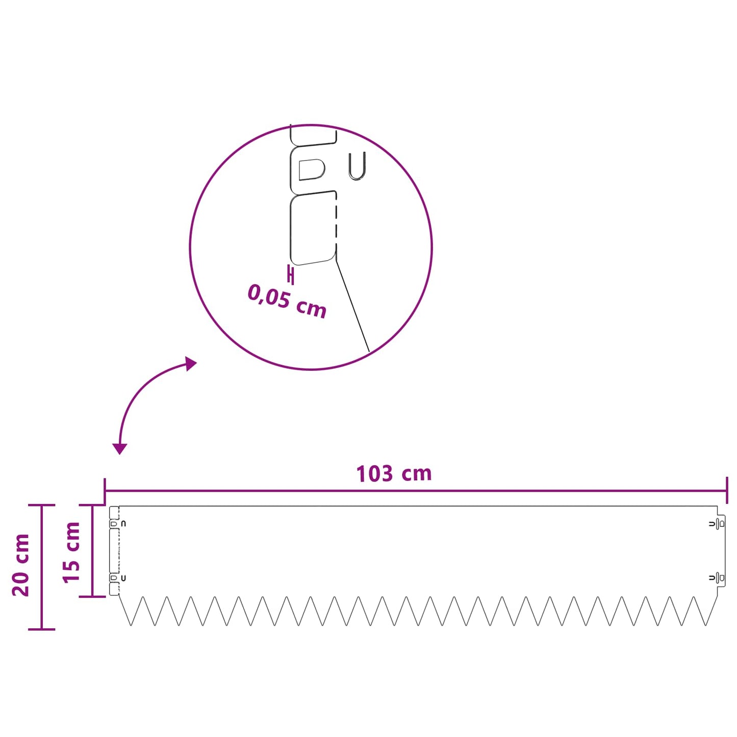 Gazonrand 20 pcs 103 x 20 cm Staal Zilverkleurig