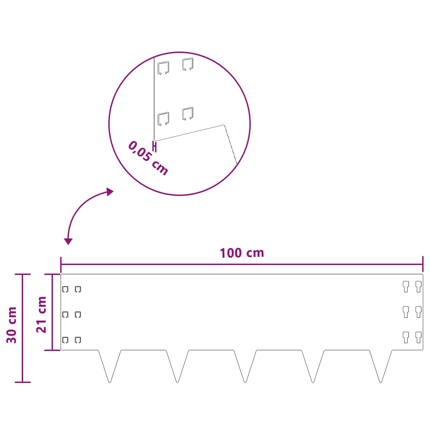 Gazonrand 10 pcs 100 x 30 cm Staal Zilverkleurig