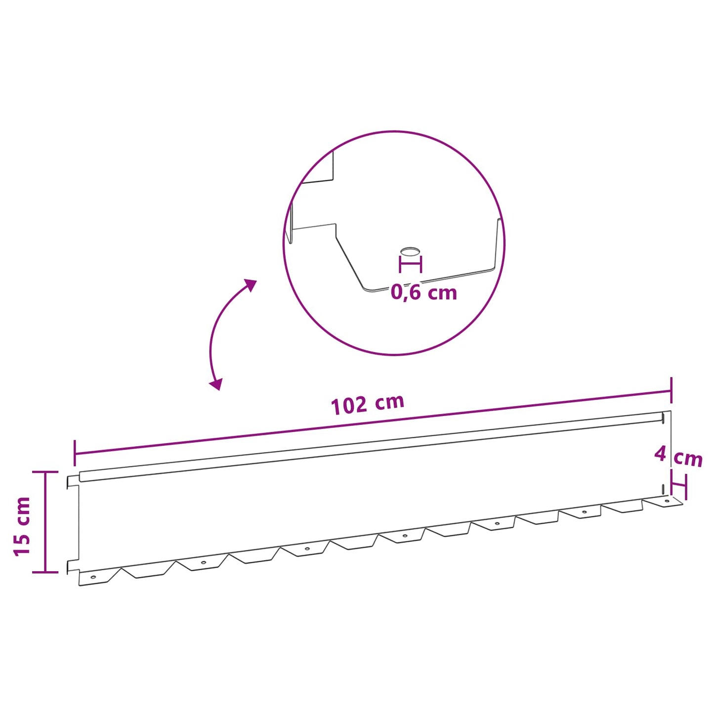 Gazonrand 30 pcs 102 x 15 x 4 cm Staal Zilverkleurig
