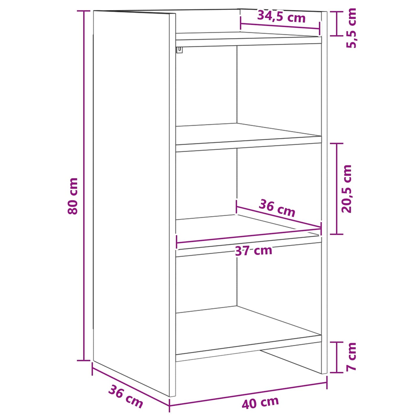 Dressoir Sonoma Eiken 40 x 36 x 80 cm Bewerkt hout is nu te koop bij PeponiXL, paradijselijk wonen!