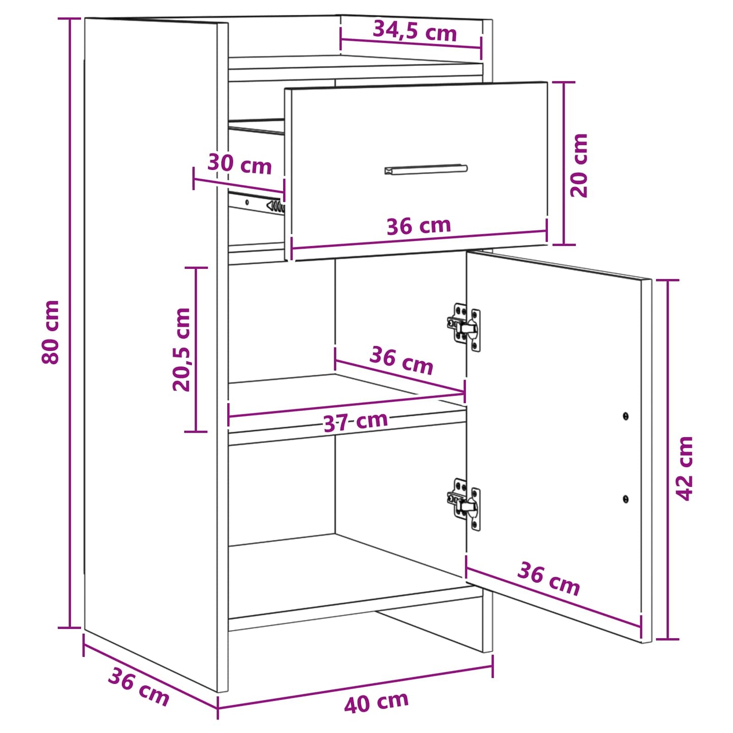 Dressoir Betongrijs 40 x 36 x 80 cm Bewerkt hout is nu te koop bij PeponiXL, paradijselijk wonen!