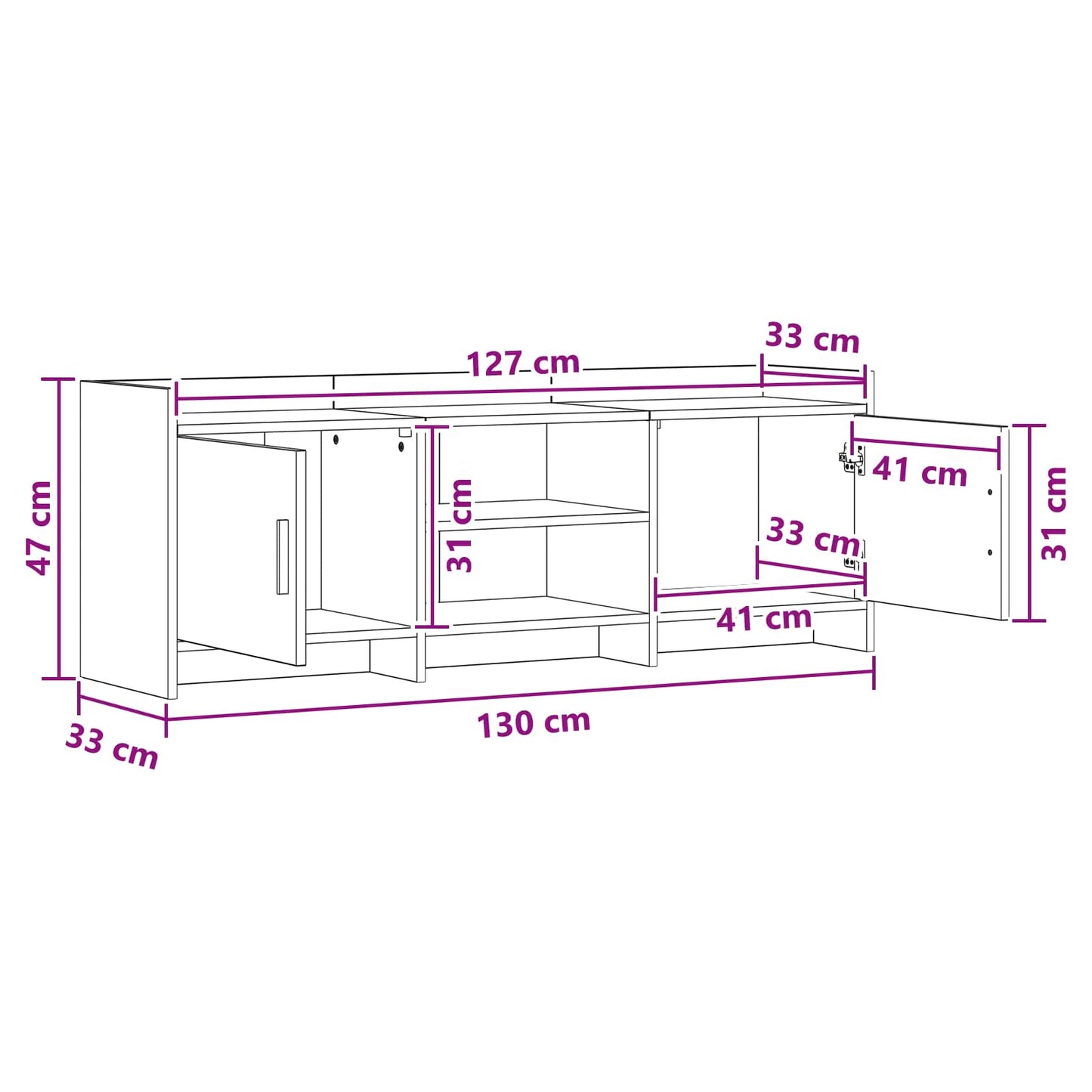 TV-kast 130 x 33 x 47 cm Artisanaal eiken Bewerkt hout is nu te koop bij PeponiXL, paradijselijk wonen!