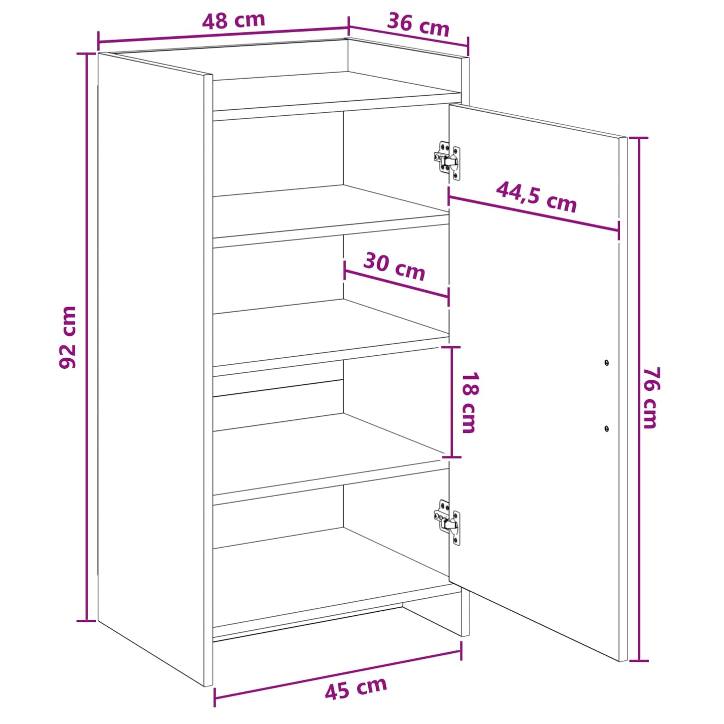 Schoenenkast met opslag Wit 48 x 36 x 92 cm Bewerkt hout