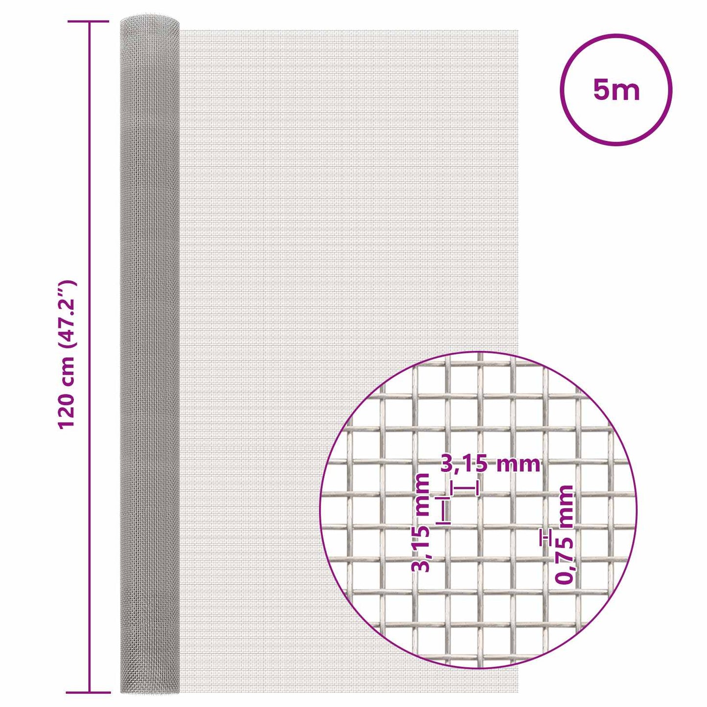 Gaas Scherm 120 x 500 cm 6 Mesh RVS 201 Zilverkleurig is nu te koop bij PeponiXL, paradijselijk wonen!