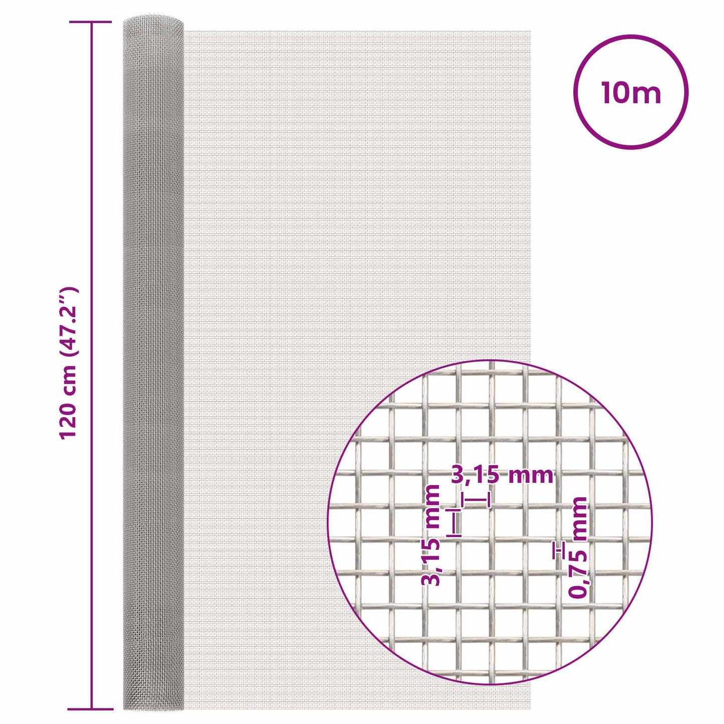 Gaas Scherm 120 x 1000 cm 6 Mesh RVS 201 Zilverkleurig is nu te koop bij PeponiXL, paradijselijk wonen!