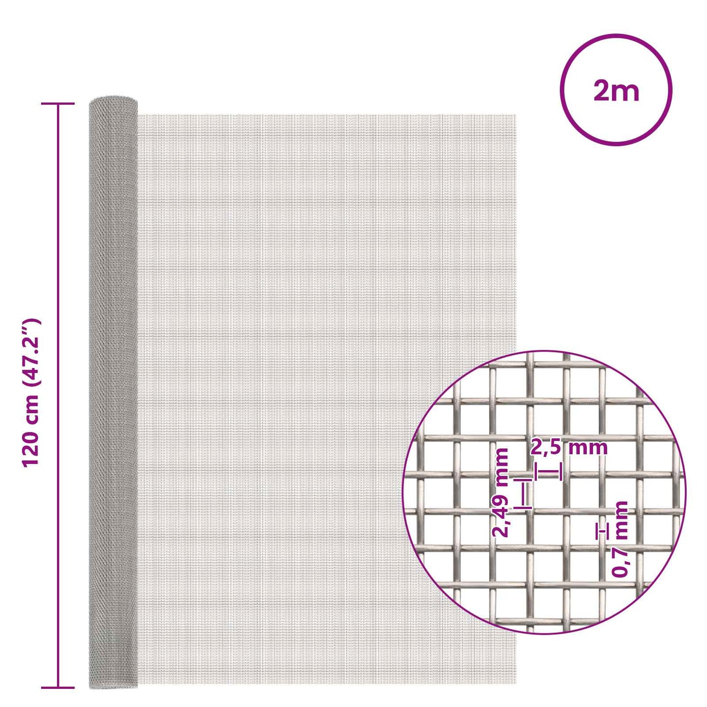 Gaas Scherm 120 x 200 cm 8 Mesh RVS 201 Zilverkleurig is nu te koop bij PeponiXL, paradijselijk wonen!