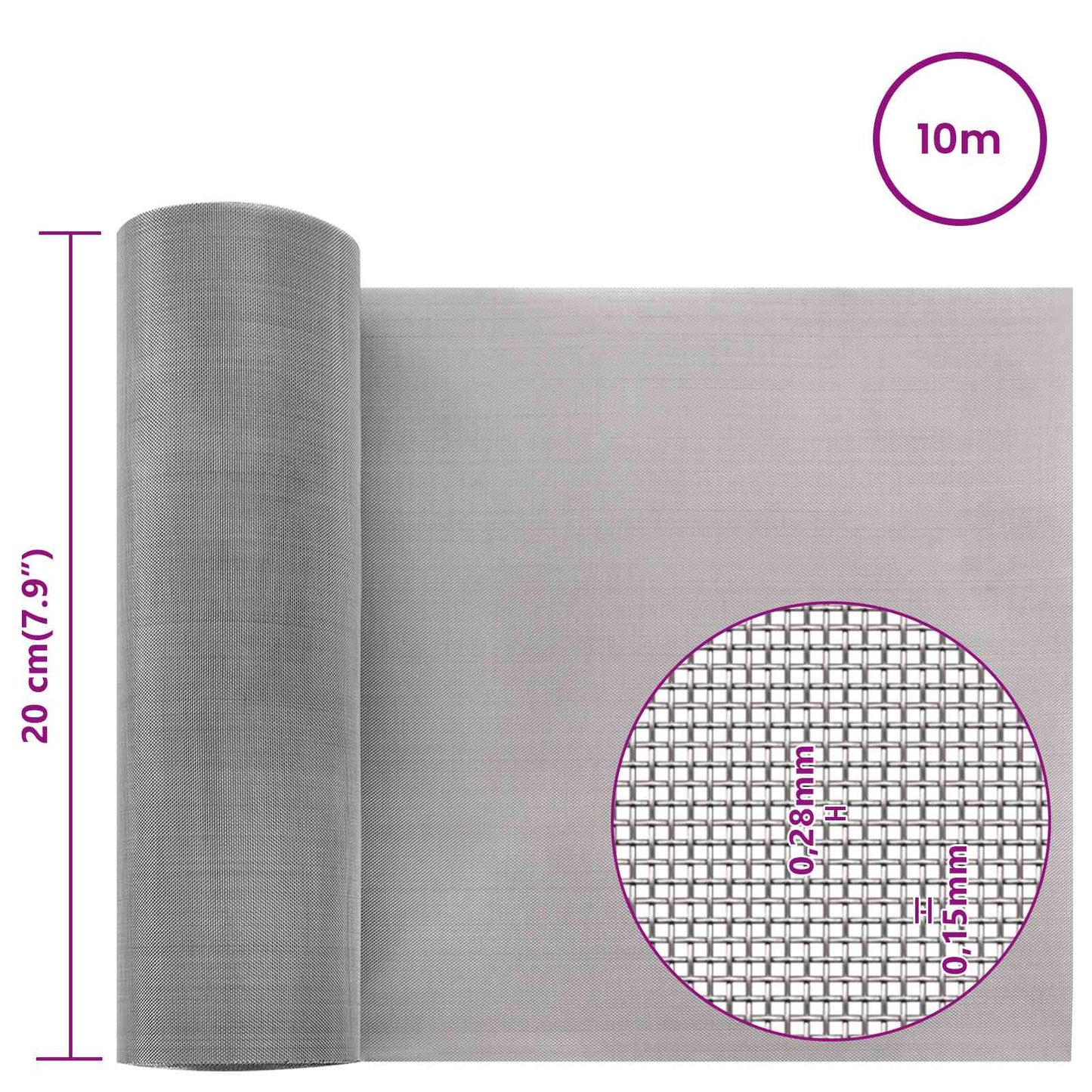 Gaas Scherm 20 x 1000 cm 60 Mesh RVS 201 Zilverkleurig is nu te koop bij PeponiXL, paradijselijk wonen!
