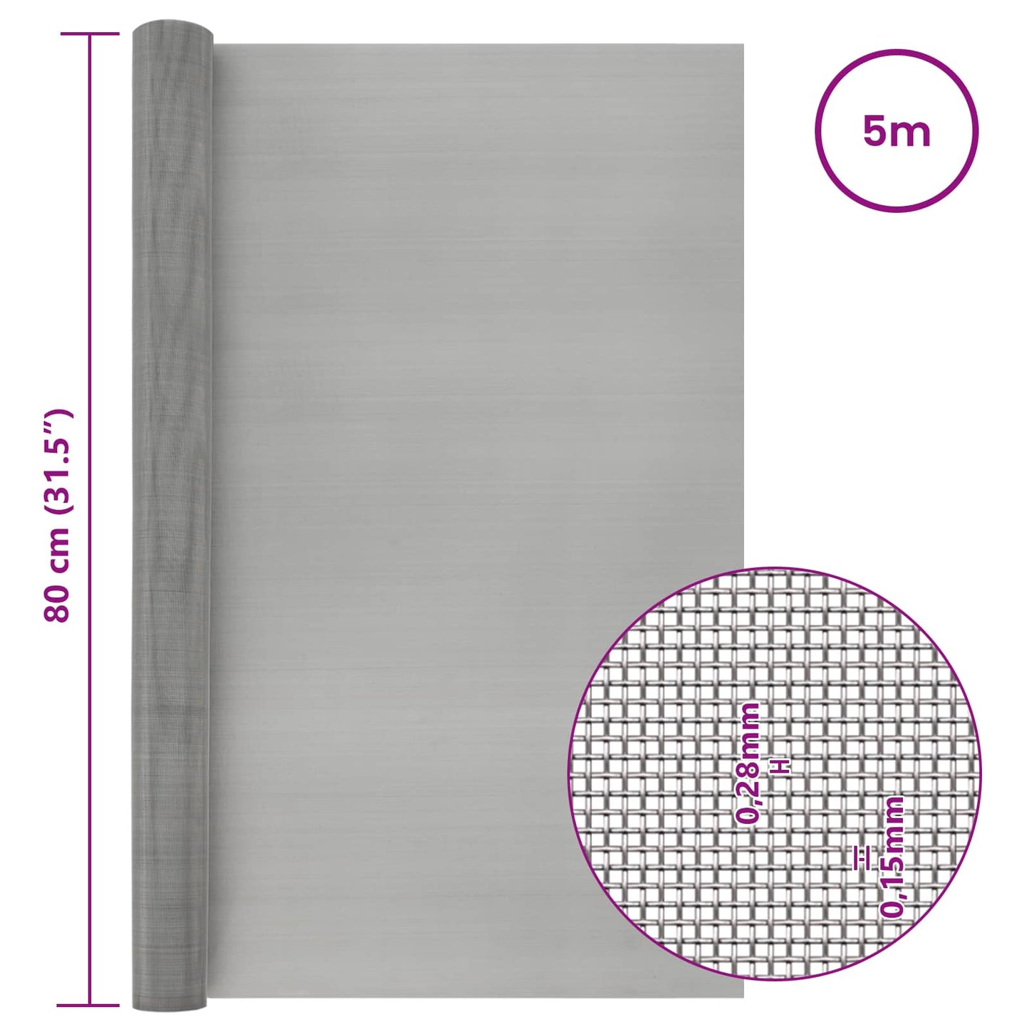 Gaas Scherm 80 x 500 cm 60 Mesh RVS 201 Zilverkleurig is nu te koop bij PeponiXL, paradijselijk wonen!