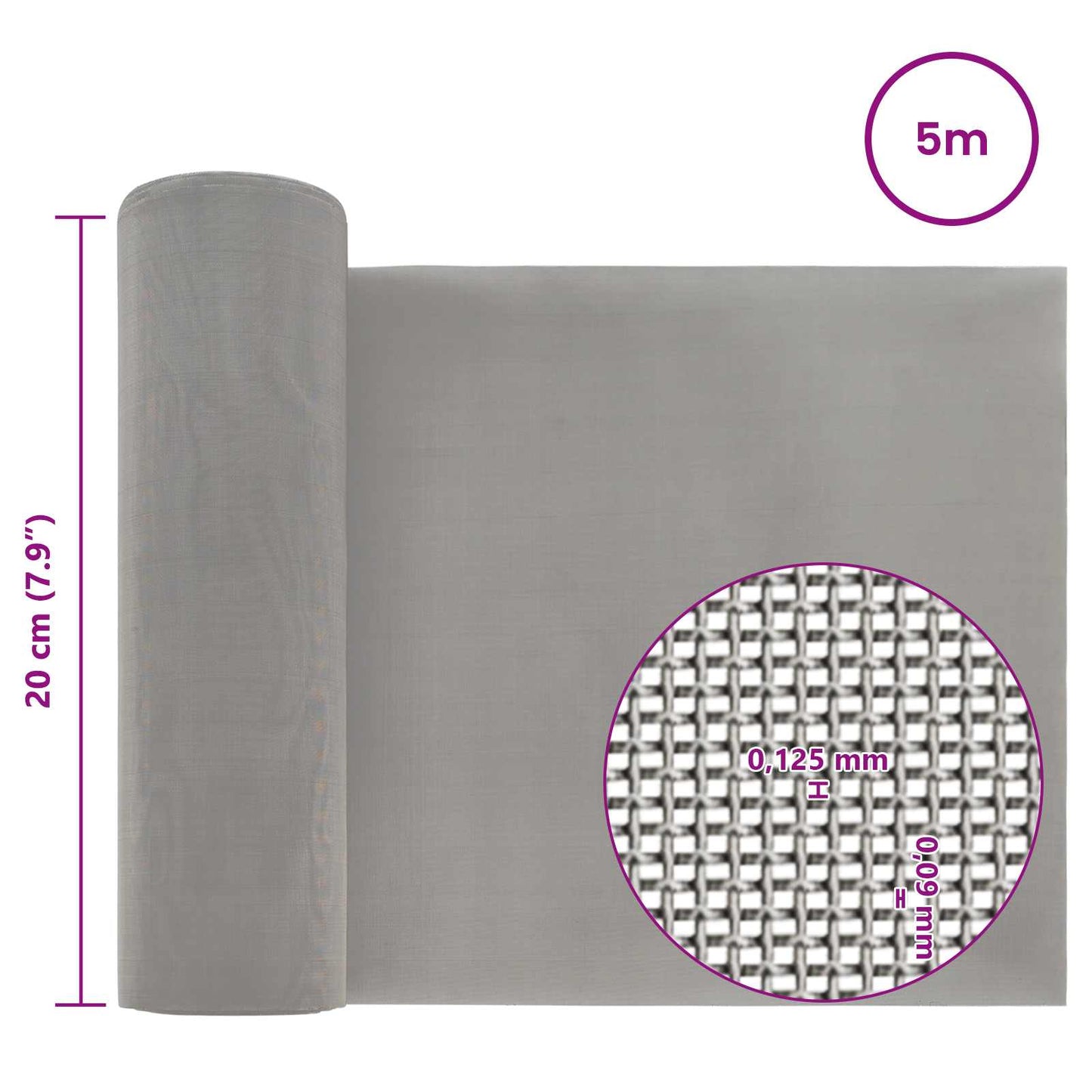 Gaas Scherm 20 x 500 cm 120 Mesh RVS 201 Zilverkleurig is nu te koop bij PeponiXL, paradijselijk wonen!