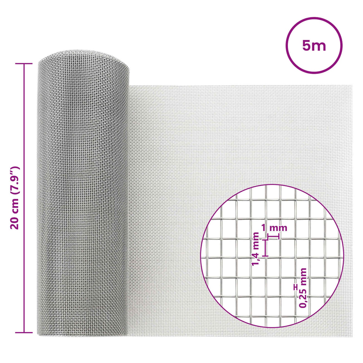 Gaasnet 20 x 500 cm 18 mesh Roestvrij staal 304 zilver is nu te koop bij PeponiXL, paradijselijk wonen!
