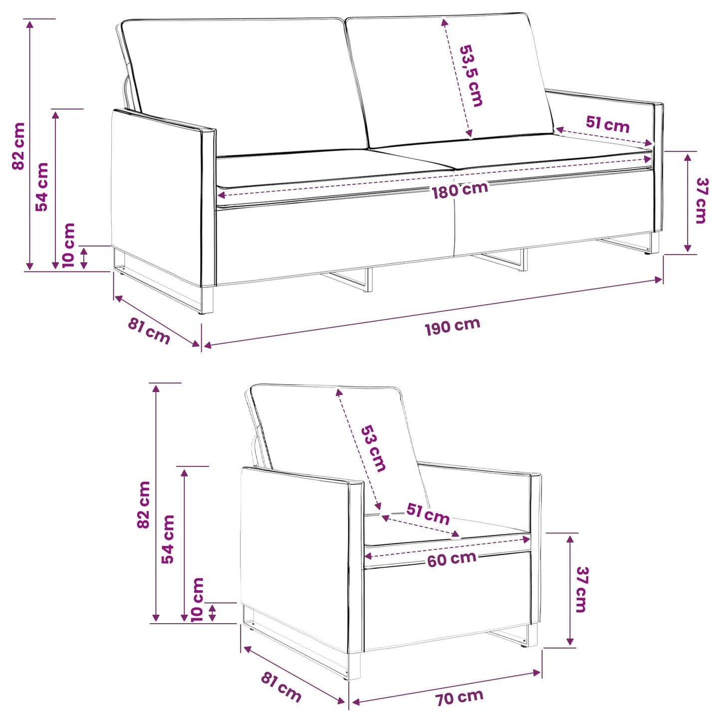 Bankstel 2 pcs Donkergrijs Faux Suède Stof