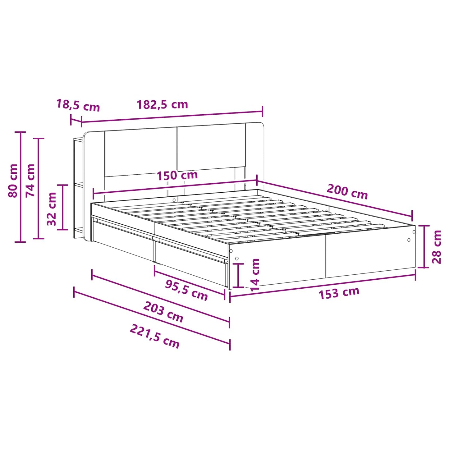 Bedframe met opslag Betongrijs 150 x 200 cm Bewerkt hout is nu te koop bij PeponiXL, paradijselijk wonen!