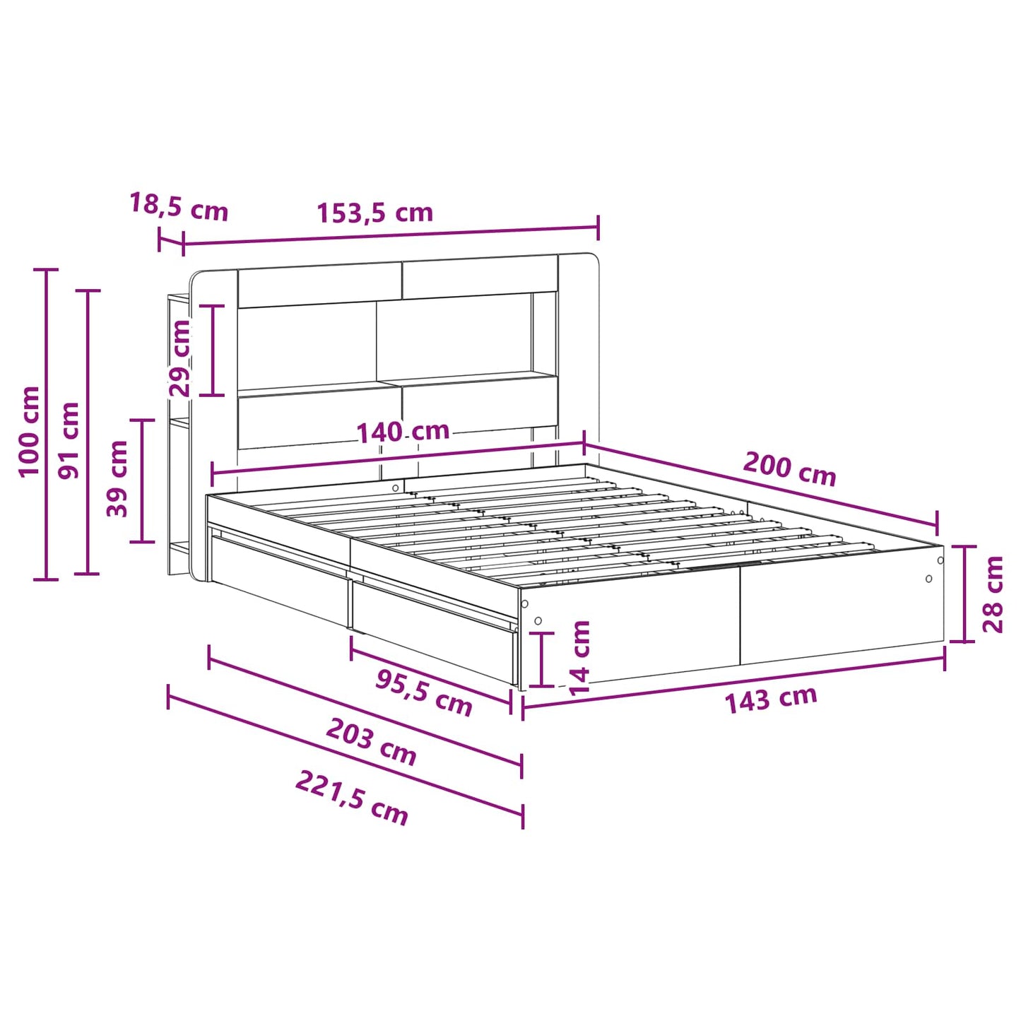 Bedframe met opslag Grijs Sonoma 140 x 200 cm Bewerkt hout is nu te koop bij PeponiXL, paradijselijk wonen!