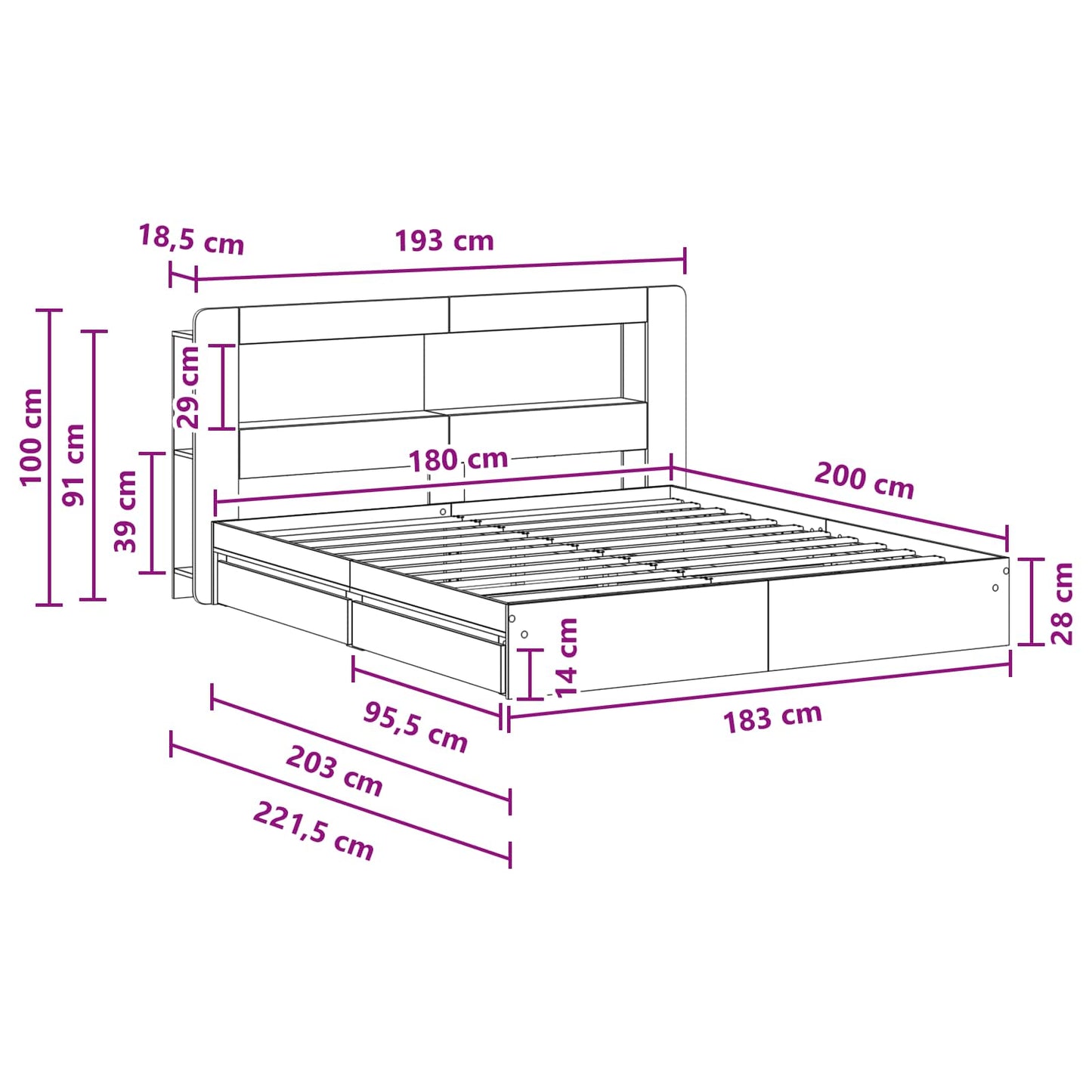 Bedframe met opslag Grijs Sonoma 180 x 200 cm Bewerkt hout is nu te koop bij PeponiXL, paradijselijk wonen!