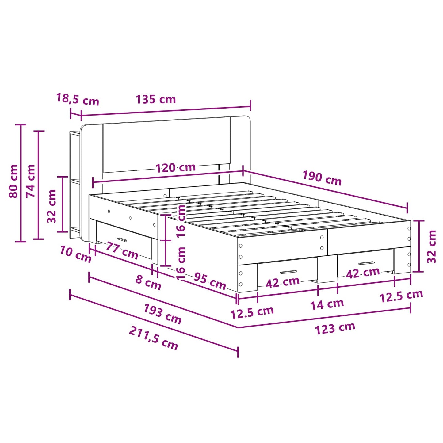 Bedframe met opslag Grijs Sonoma 120 x 190 cm Bewerkt hout is nu te koop bij PeponiXL, paradijselijk wonen!