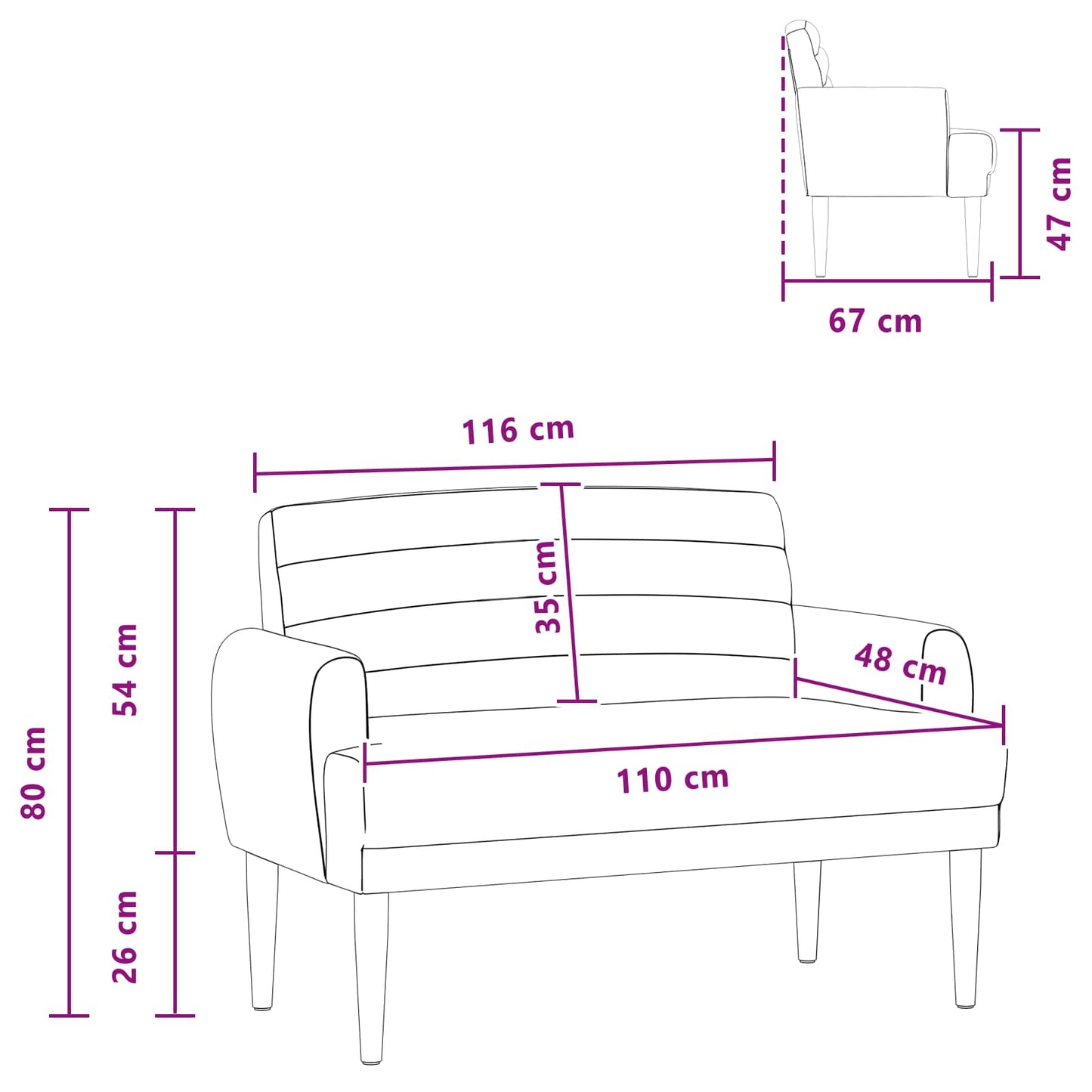 Loungebank met knopencomfort Donkerbruin 116 x 67 x 80 cm Stof