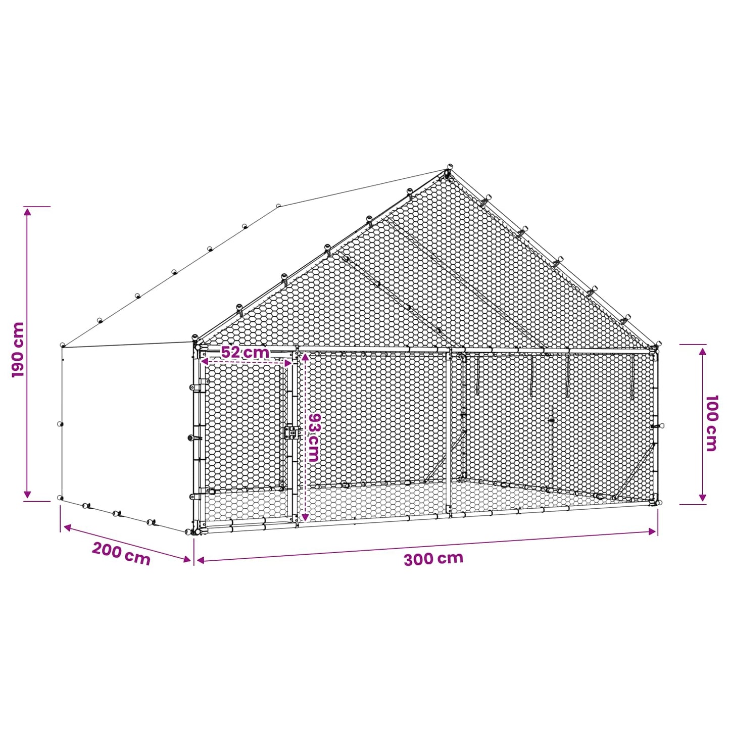 Kippenhok met dak Zilverkleurig 300 x 200 x 190 cm