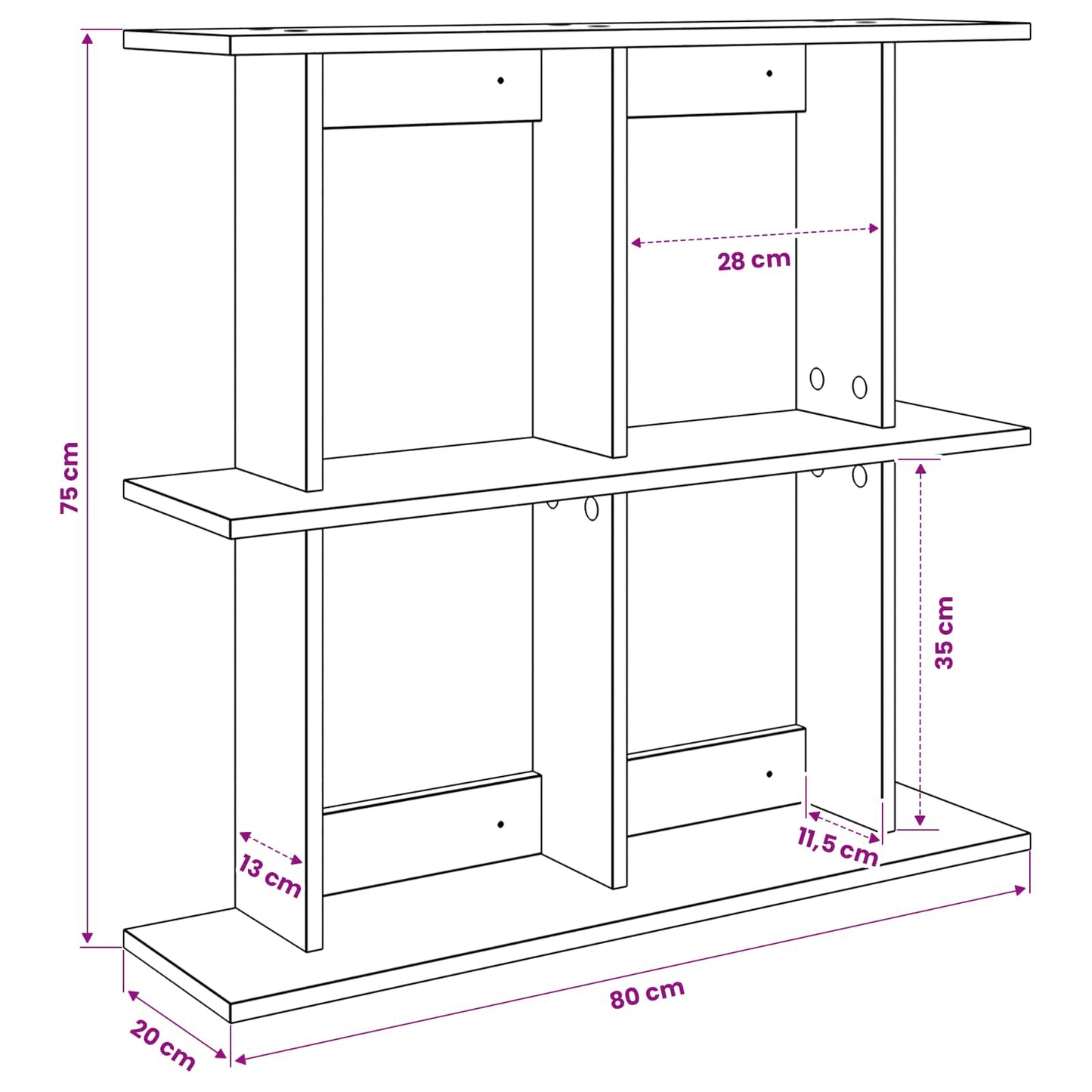 Wandplank Muurmontage Betongrijs 80 x 20 x 75 cm Bewerkt hout