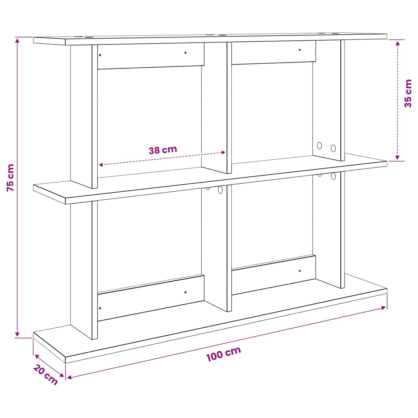 Wandplank Muurmontage Oud hout 100 x 20 x 75 cm Bewerkt hout