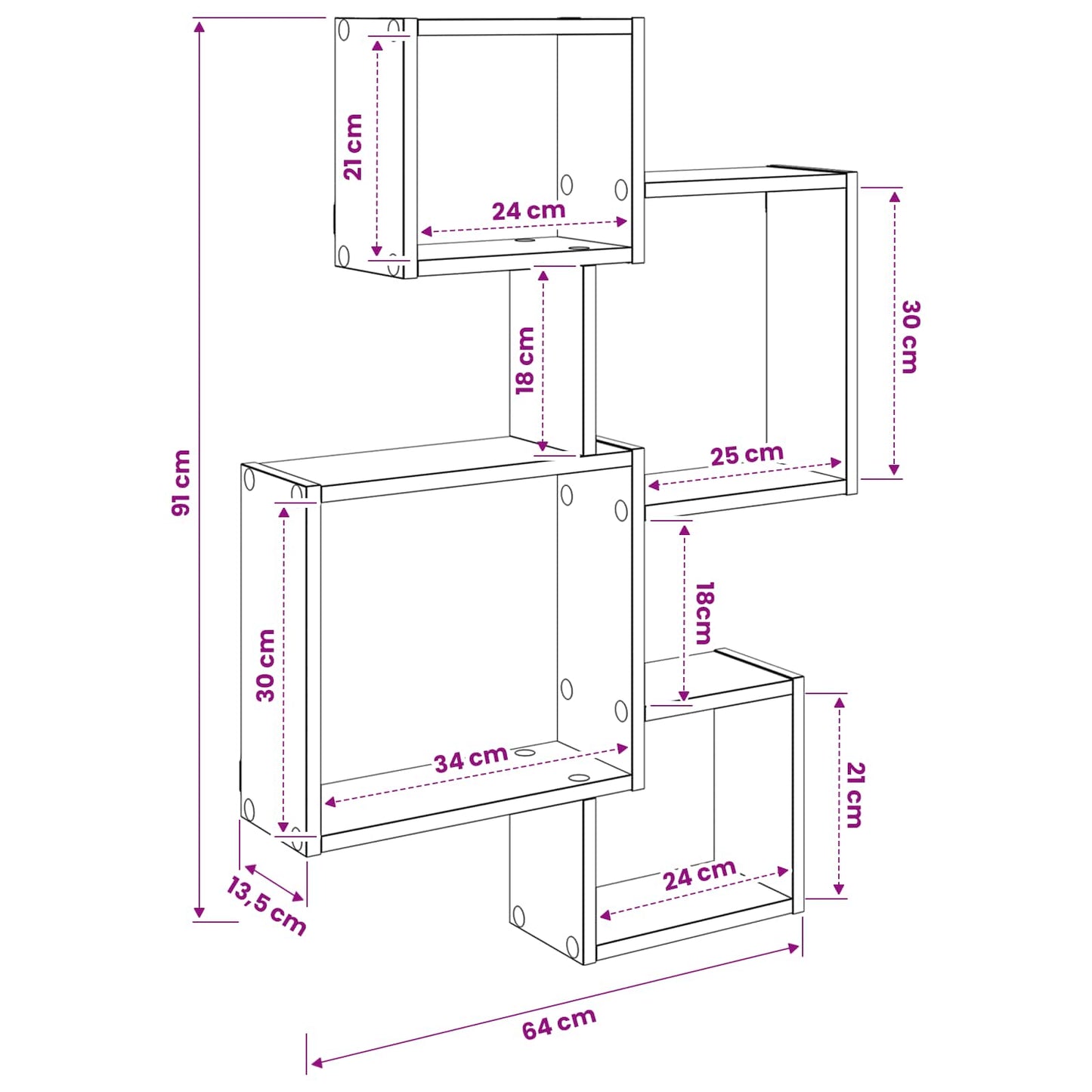 Wand Cube Planken Muurmontage Betongrijs 64 x 13,5 x 91,5 cm is nu te koop bij PeponiXL, paradijselijk wonen!