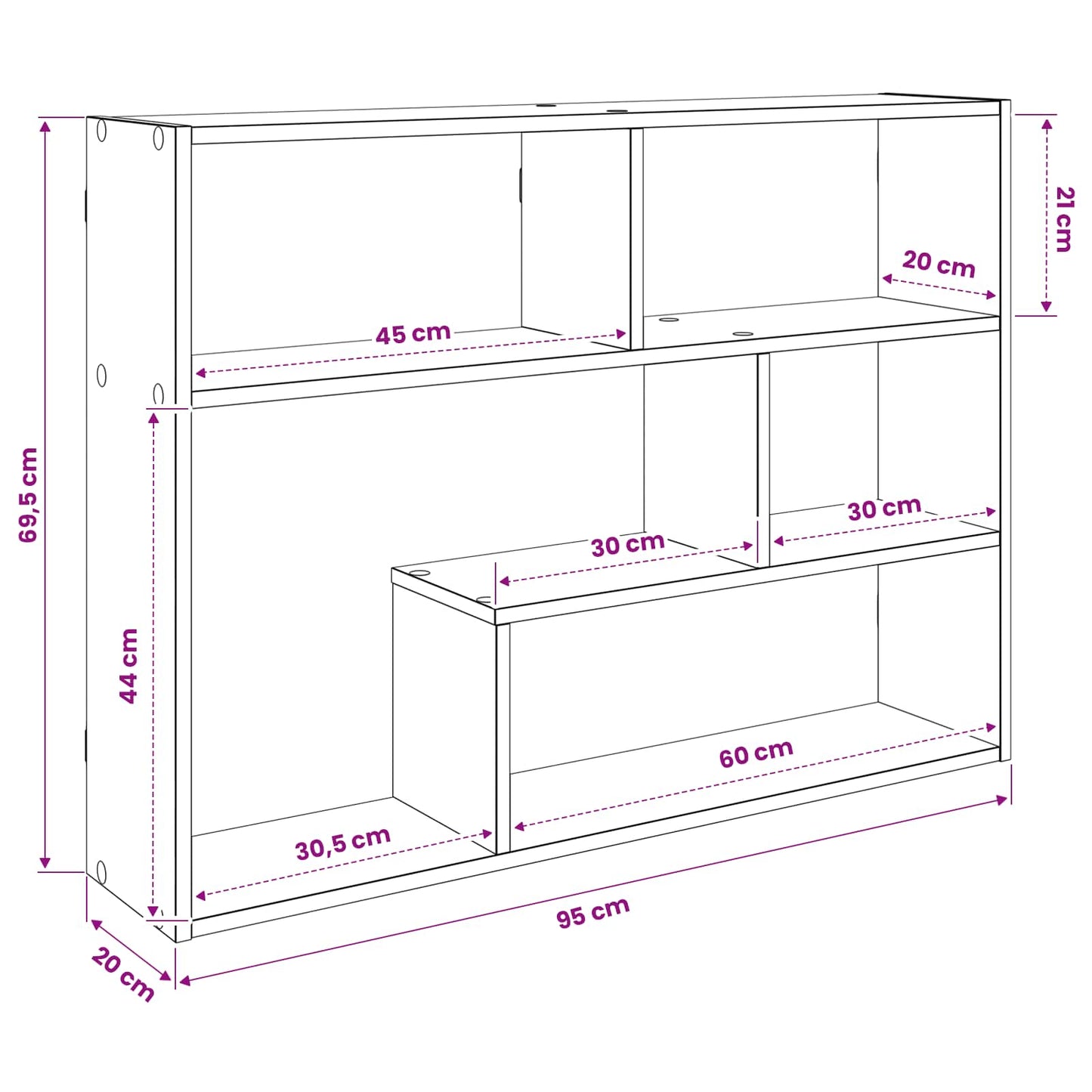 Wandplank Muurmontage Betongrijs 95 x 20 x 69,5 cm Bewerkt hout